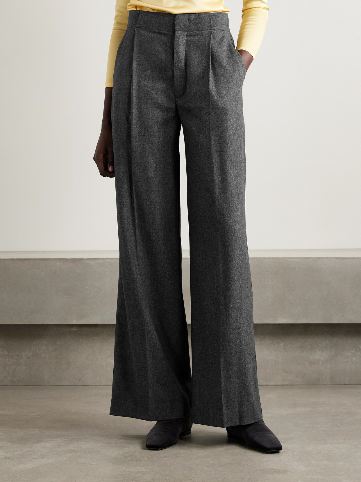 Sa Su Phi Bogart Pleated Wool-blend Flannel Wide-leg Pants In Gray