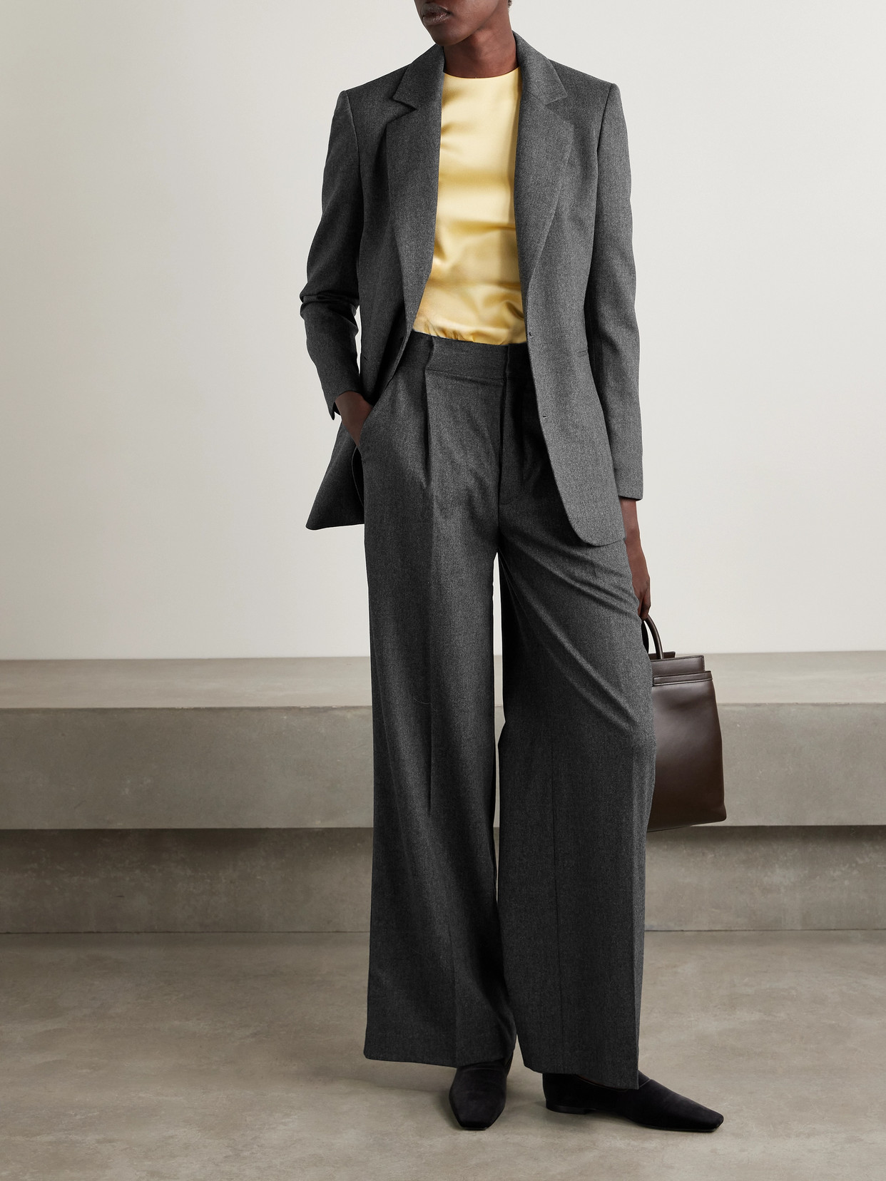 Sa Su Phi Bogart Pleated Wool-blend Flannel Wide-leg Pants In Gray