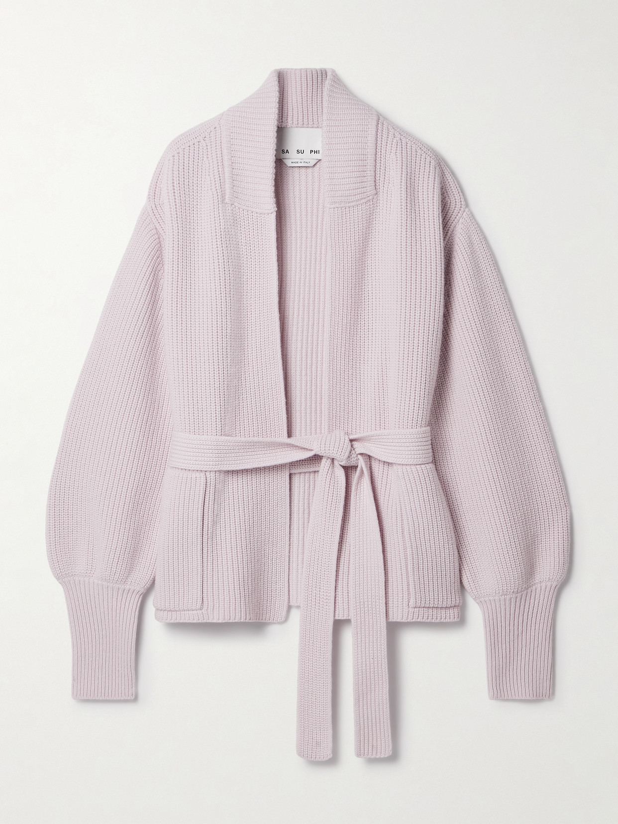 Sa Su Phi E.r. Belted Ribbed Merino Wool And Cashmere-blend Cardigan In Pink