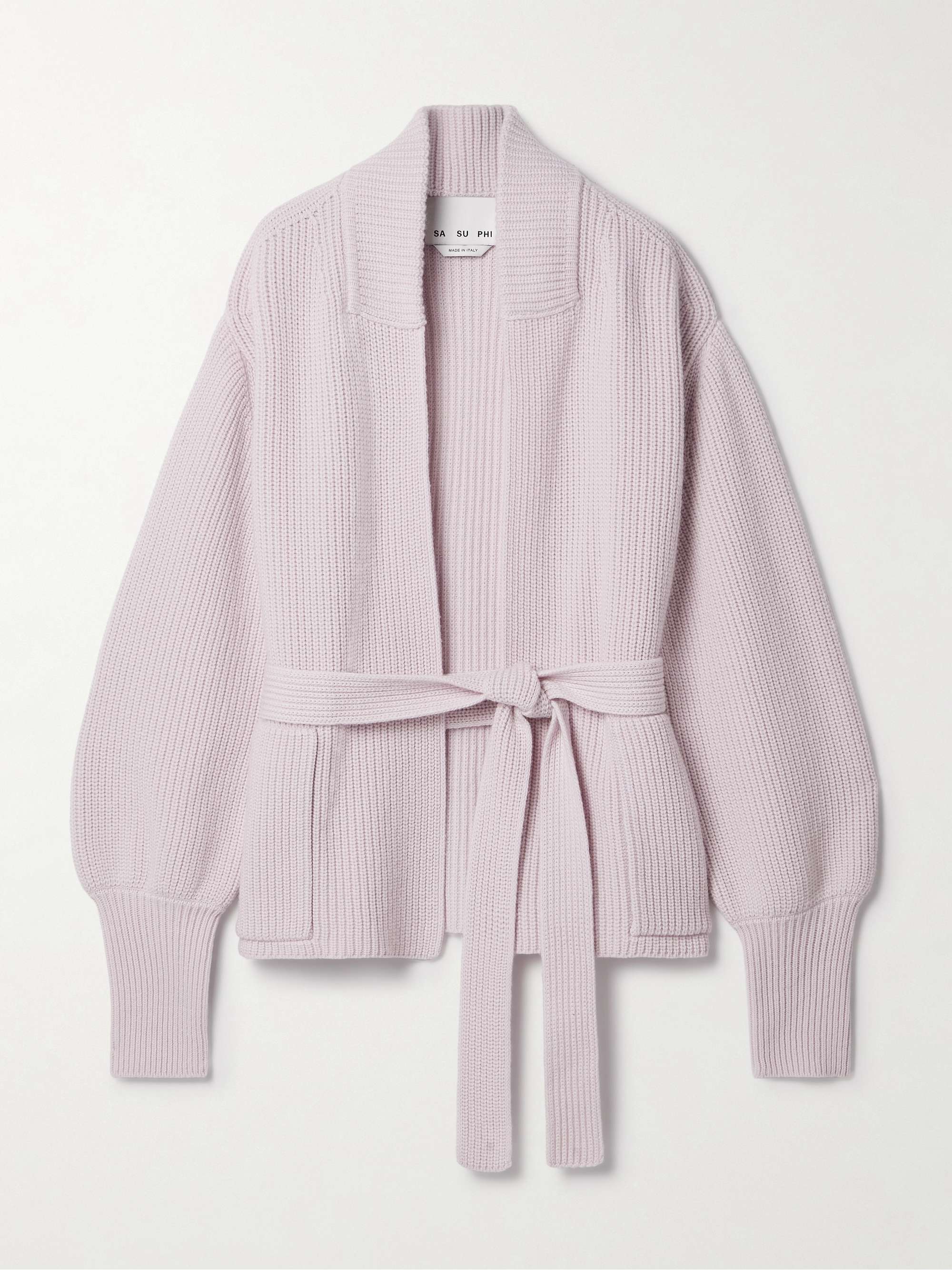 E.R. belted ribbed merino wool and cashmere blend cardigan