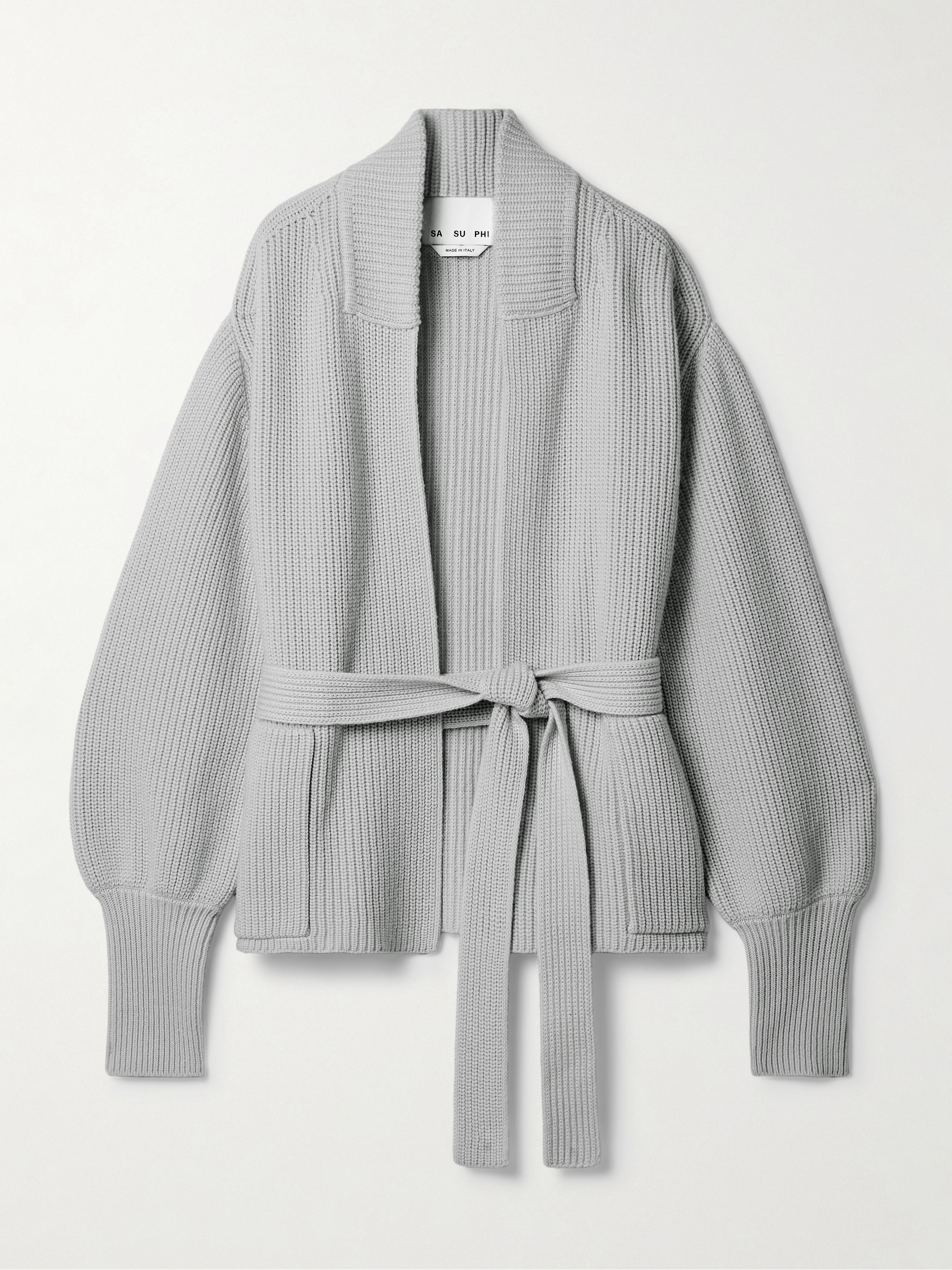 Sasuphi E.R. belted ribbed merino wool and cashmere-blend cardigan