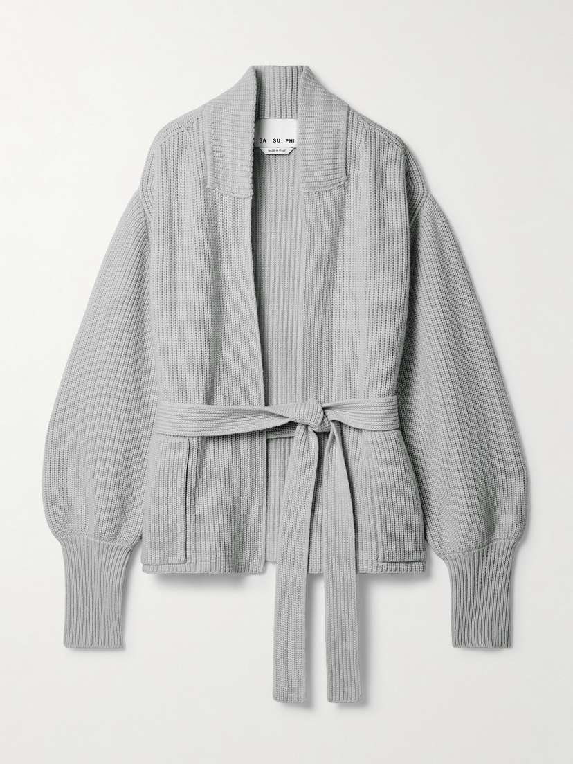 SASUPHI E.r. Belted Ribbed Merino Wool And Cashmere-blend Cardigan