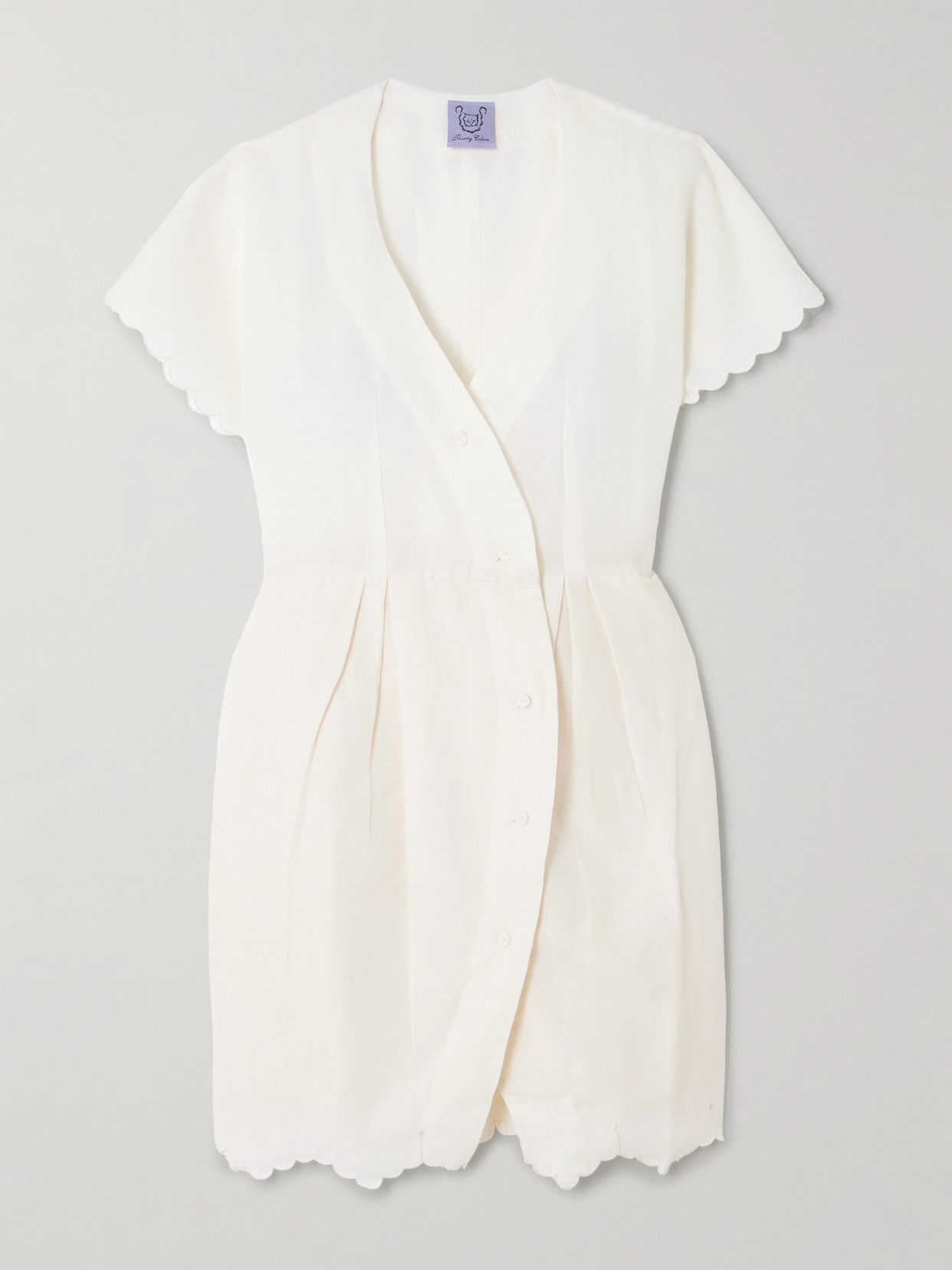 Thierry Colson Bb Scalloped Pleated Cotton And Linen-blend Mini Dress In Off-white