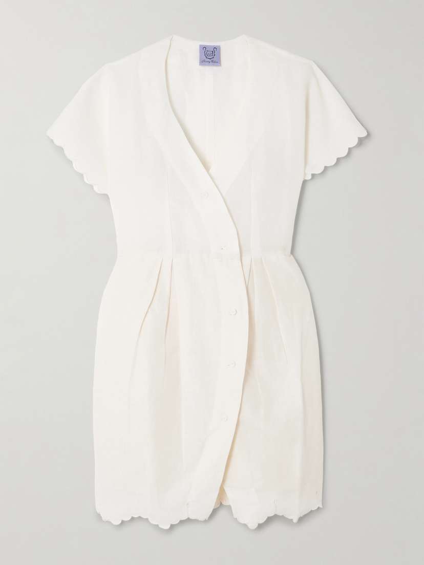 Thierry Colson Bb Scalloped Pleated Cotton And Linen-blend Mini Dress - x large