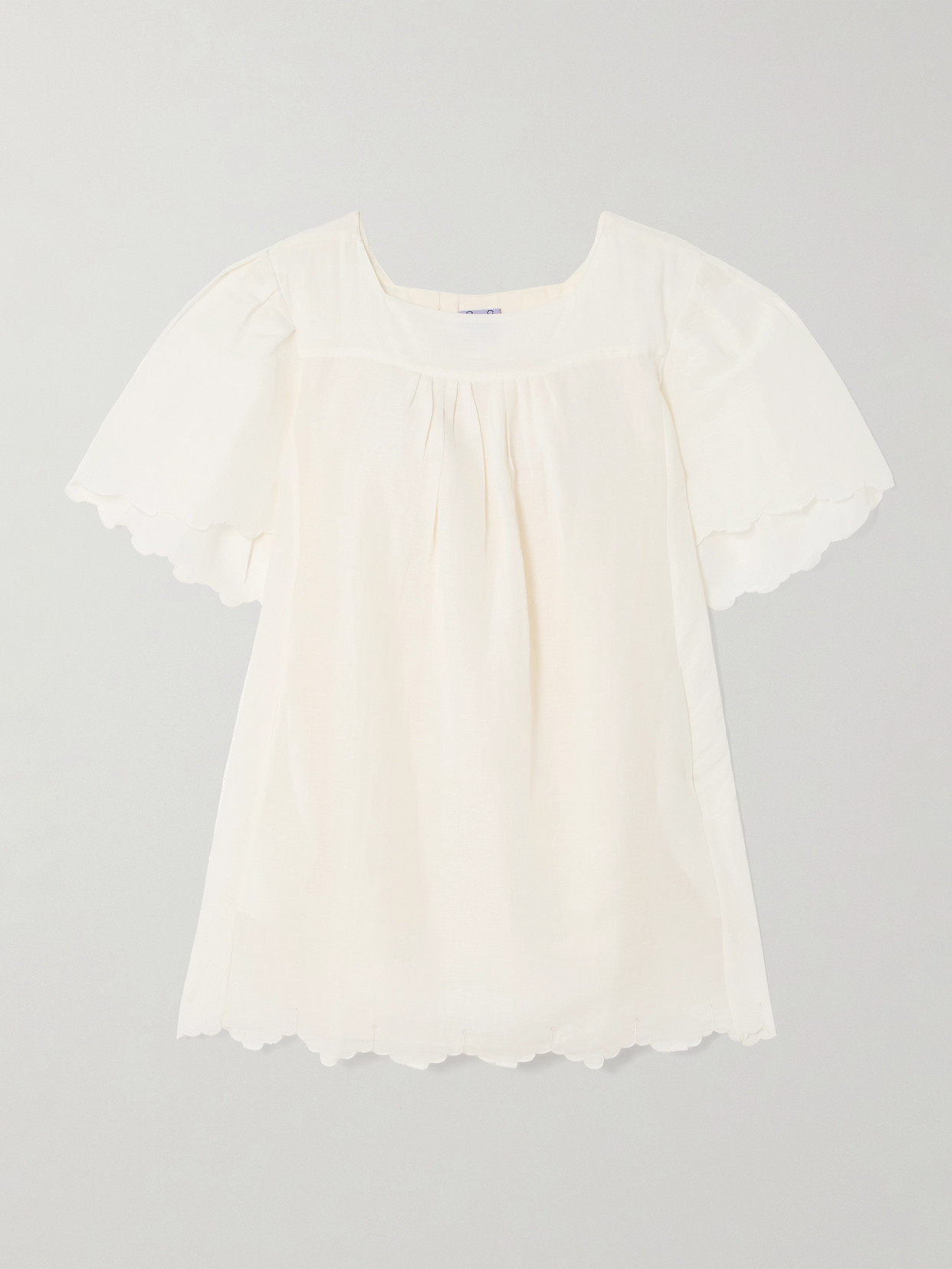 Thierry Colson Scarlett Scalloped Pleated Cotton-voile Mini Dress In Off-white