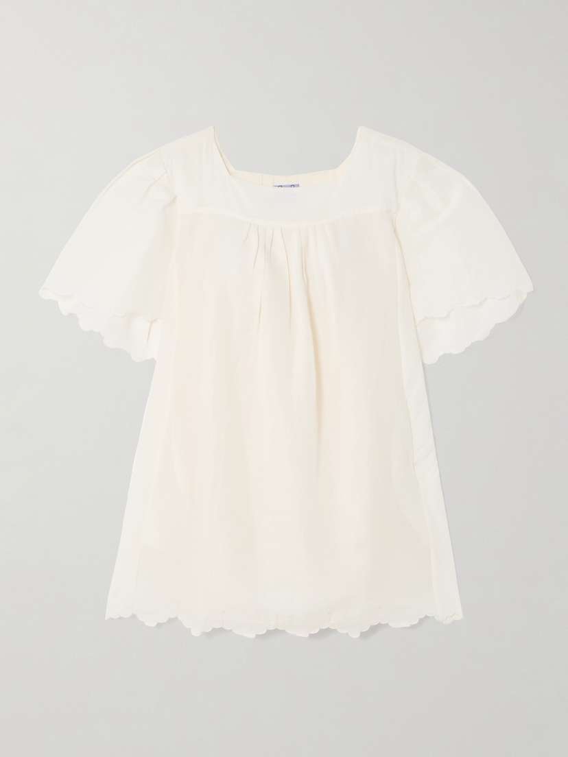 Thierry Colson Scarlett Scalloped Pleated Cotton-voile Mini Dress