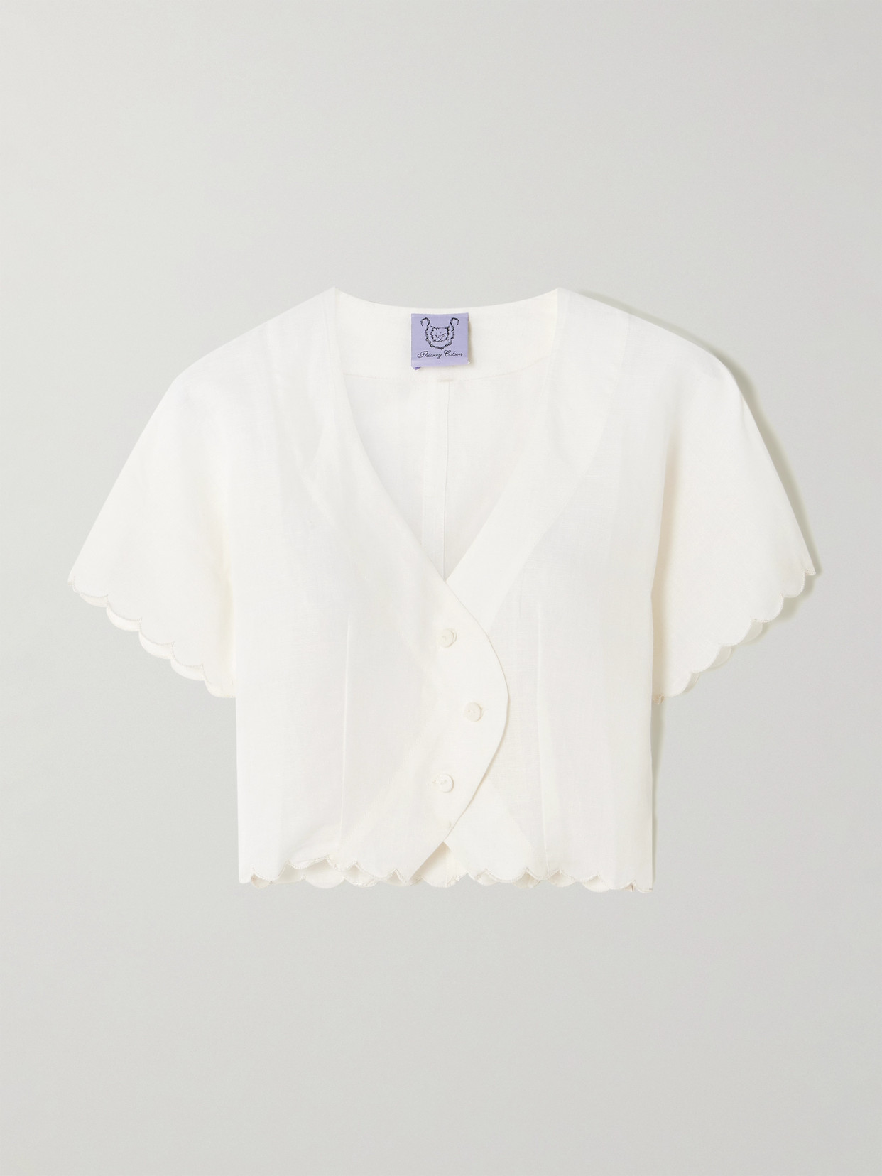 Thierry Colson - Bianca Scalloped Cotton And Linen-blend Top - Off-white