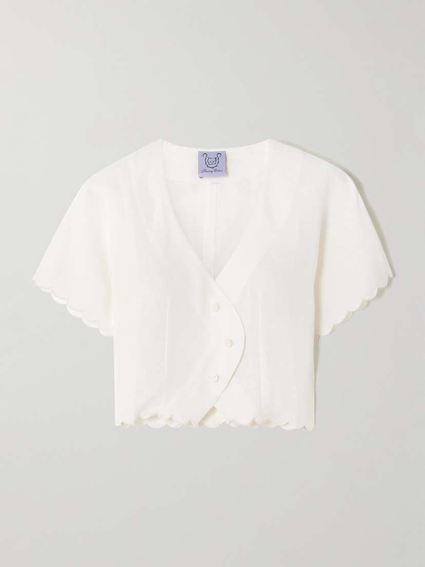 Thierry Colson Bianca Scalloped Cotton And Linen-blend Top