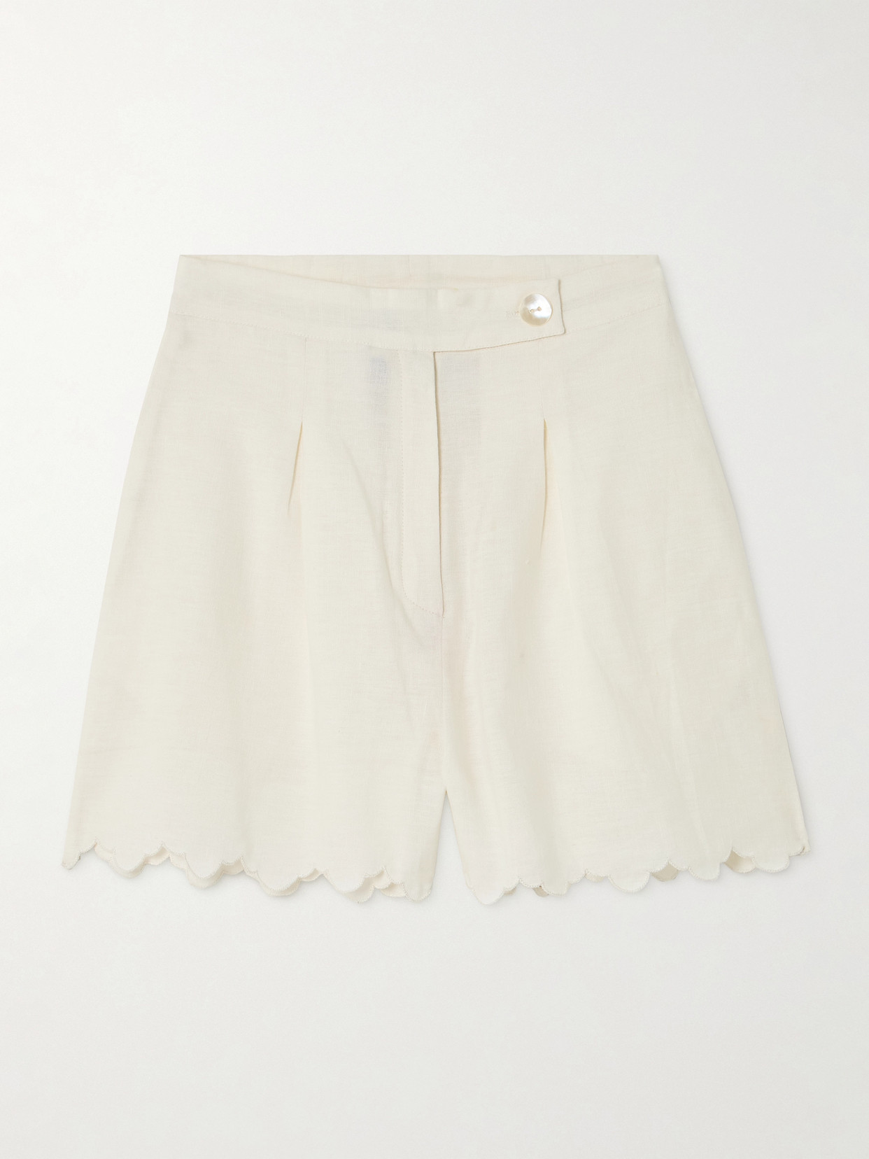 Thierry Colson - Walt Scalloped Cotton And Linen-blend Shorts - Off-white