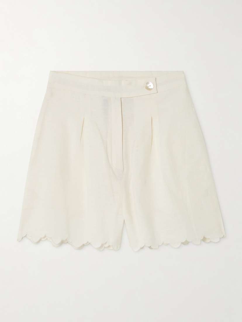 Thierry Colson Walt Scalloped Cotton And Linen-blend Shorts