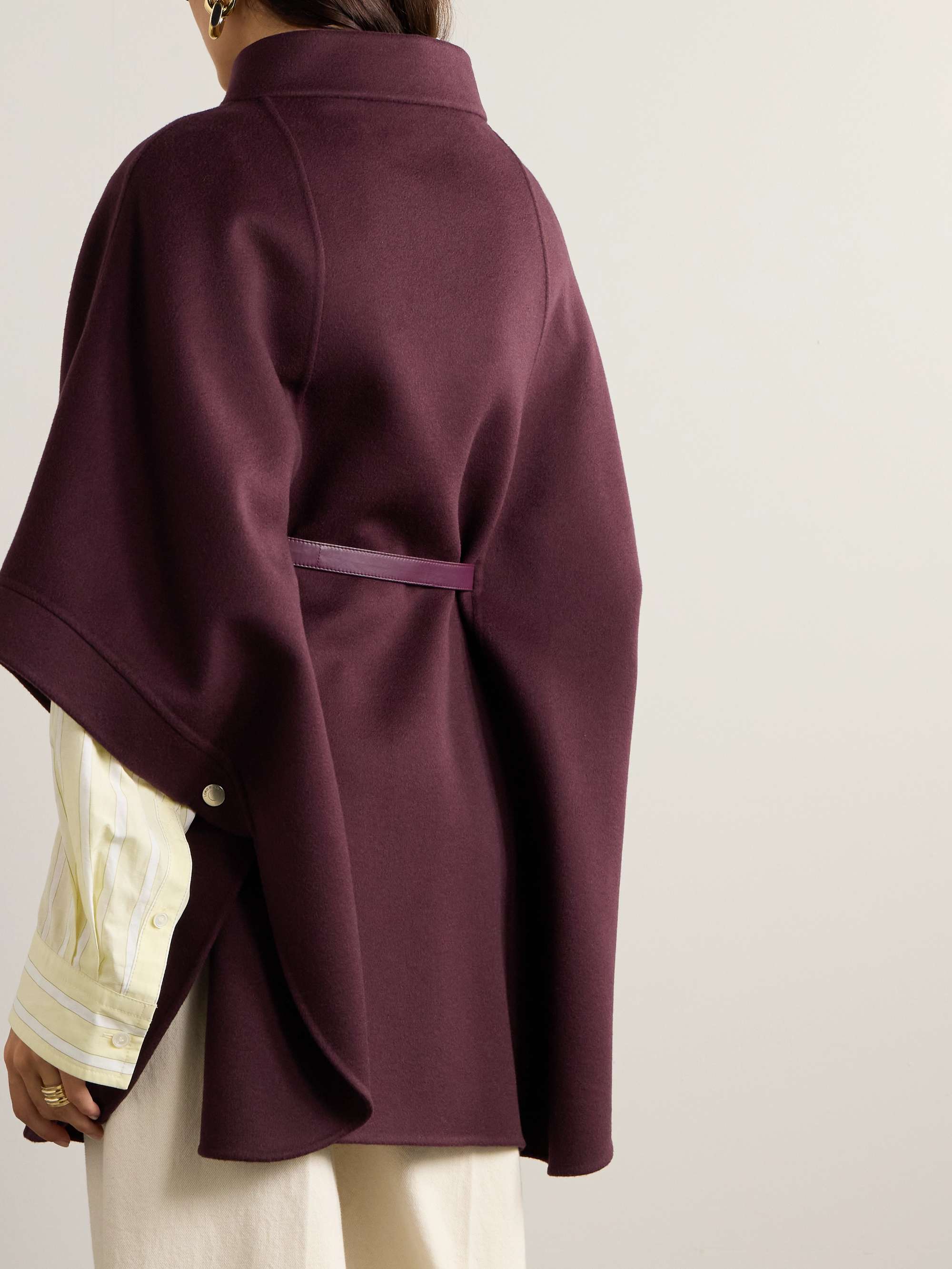 LORO PIANA Belted leather-trimmed cashmere cape