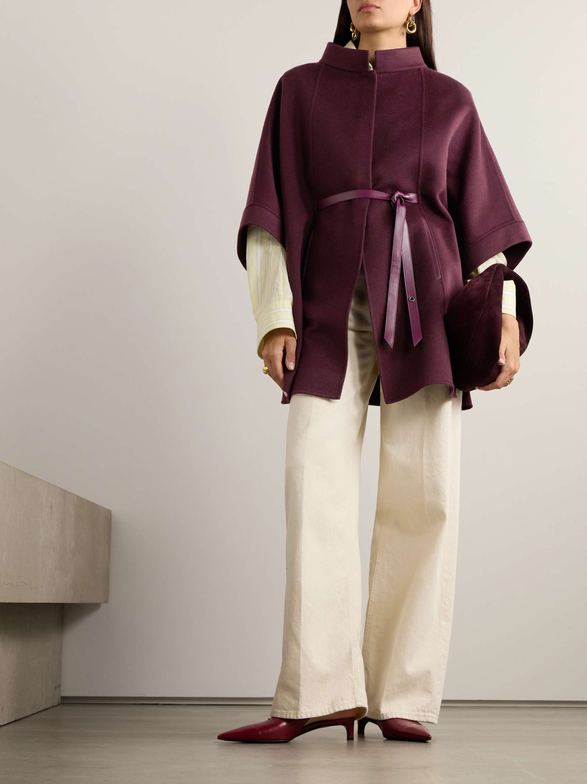 LORO PIANA Belted leather-trimmed cashmere cape