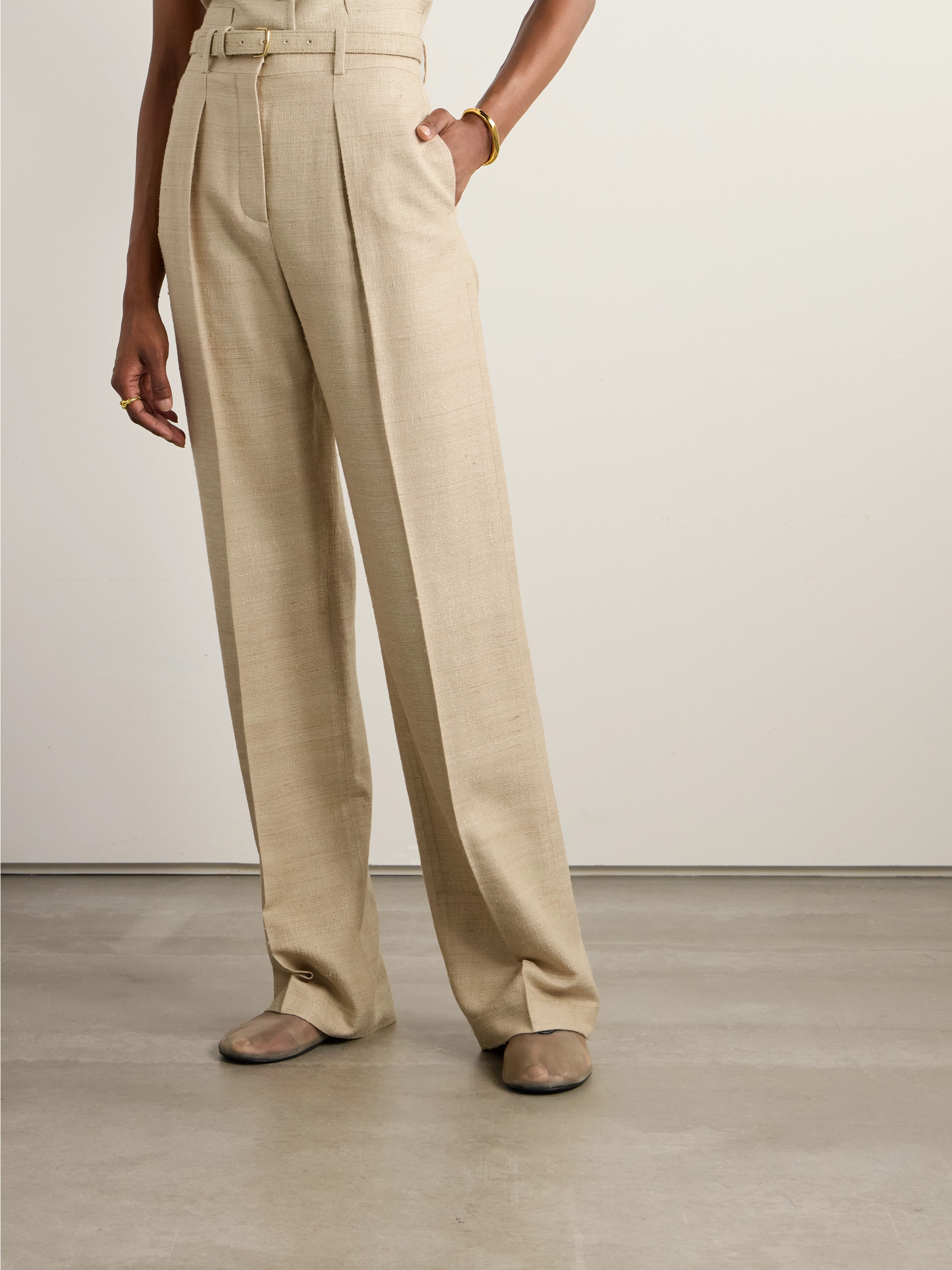 Loro Piana × Nordstrom 3タック スラックス USA製 Loro Piana - Edward belted pleated raw silk wide-leg pants | Plush