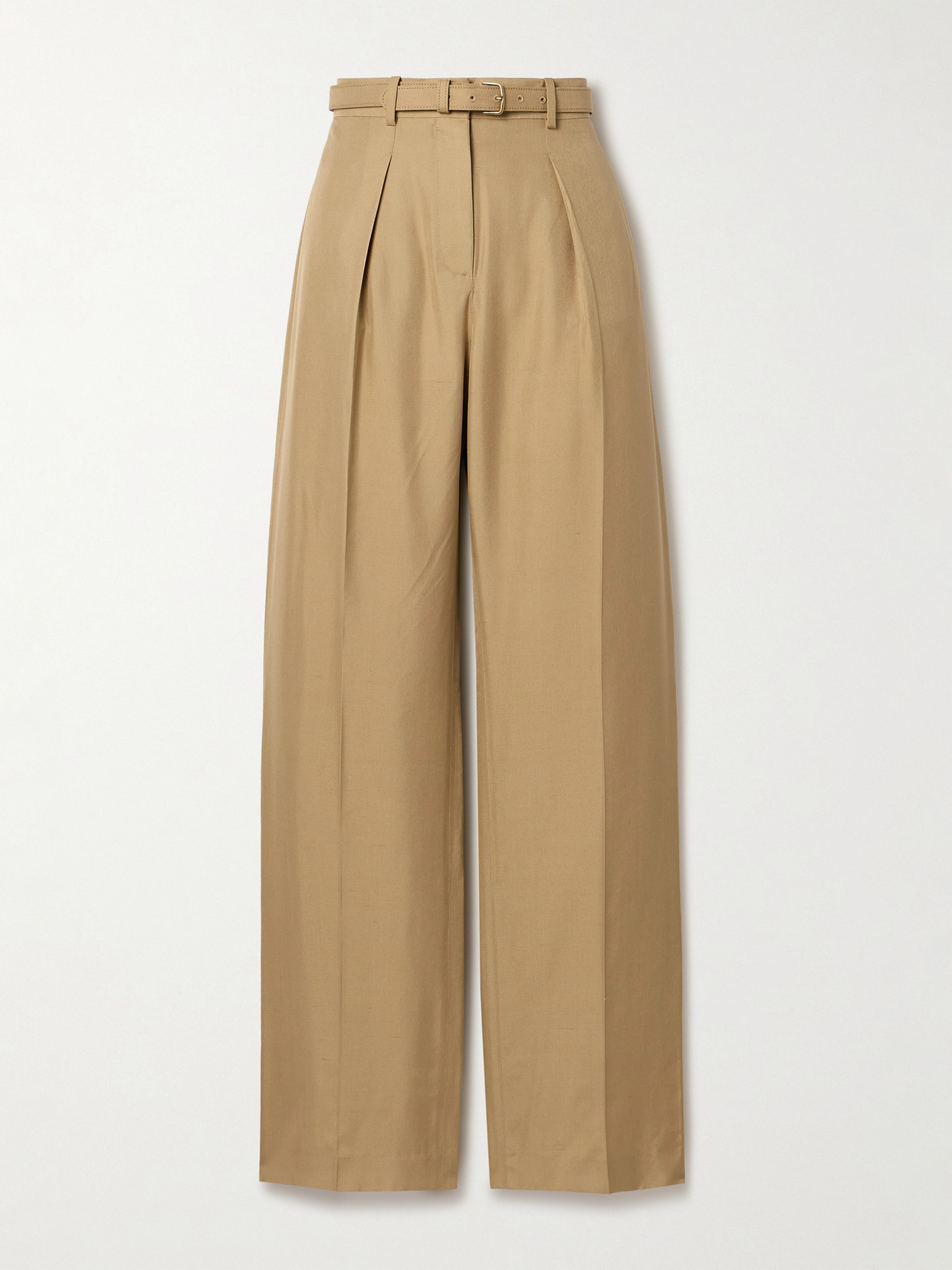 Loro Piana - Edward Belted Pleated Silk Wide-leg Pants - Neutrals