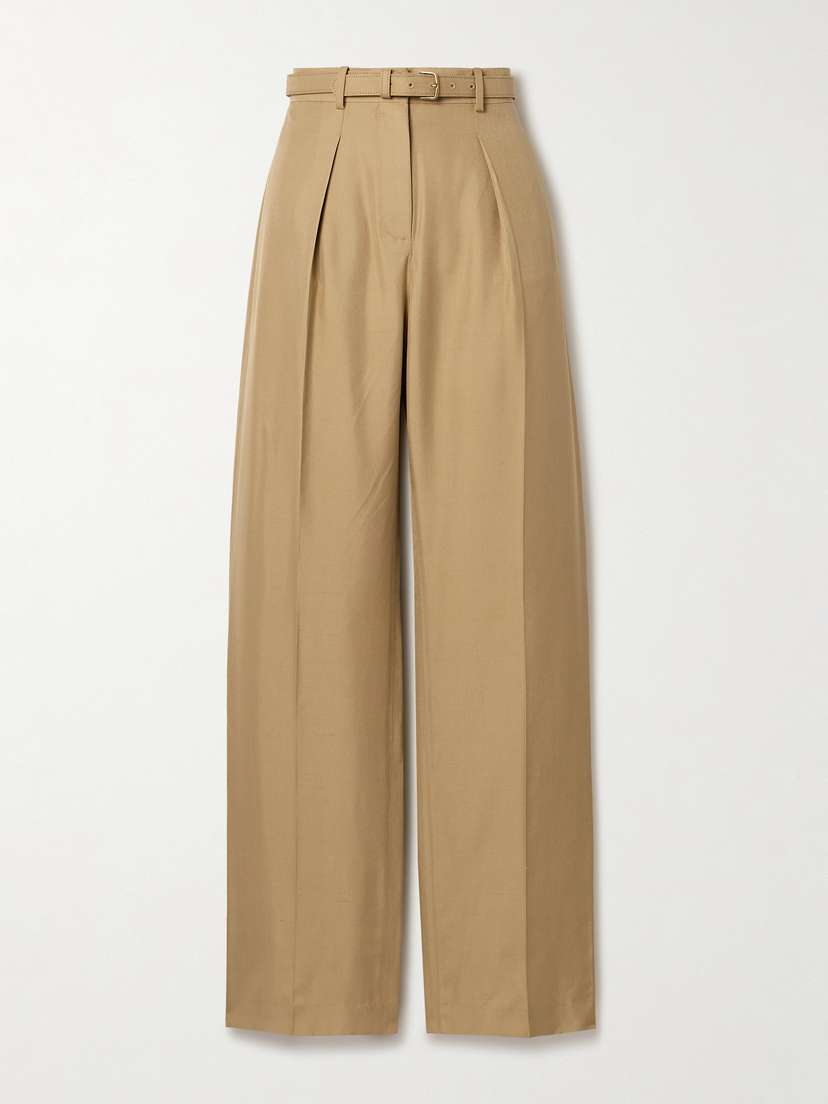 Loro Piana Edward Belted Pleated Silk Wide-leg Pants