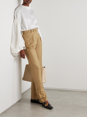 Loro Piana Edward belted pleated silk wide-leg pants
