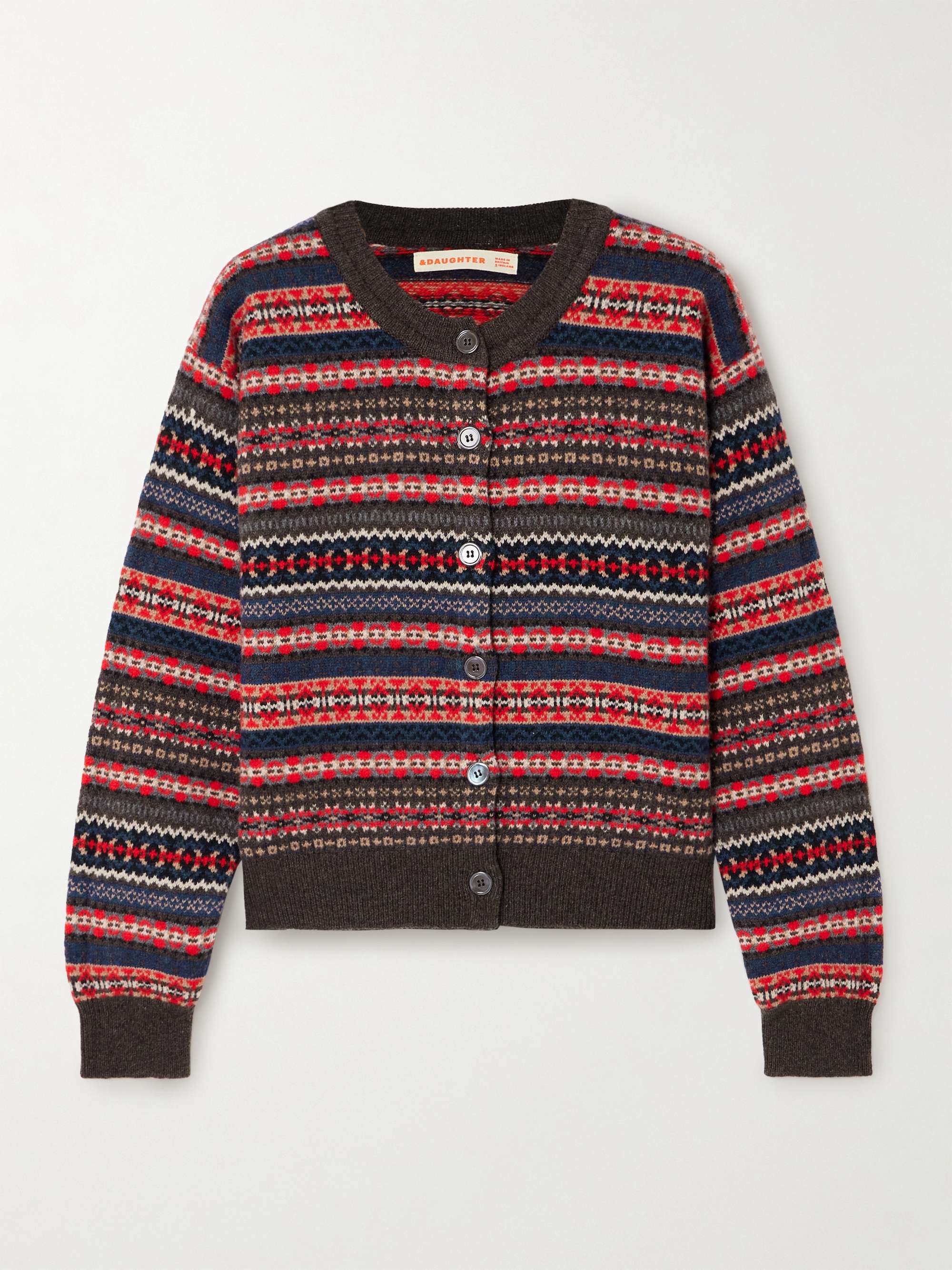 Engineered Garments Knit Cardigan - Brown Fair Isle Stripe