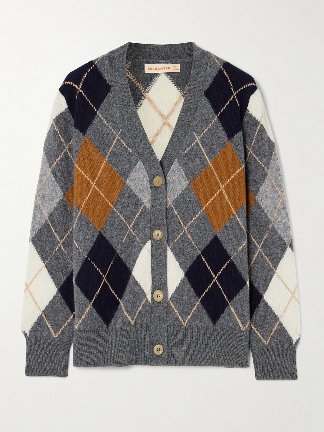 &Daughter - Argyle Wool Cardigan - Gray