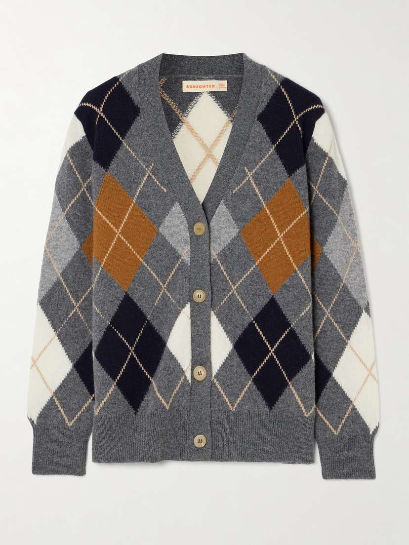 &Daughter Argyle Wool Cardigan - x large