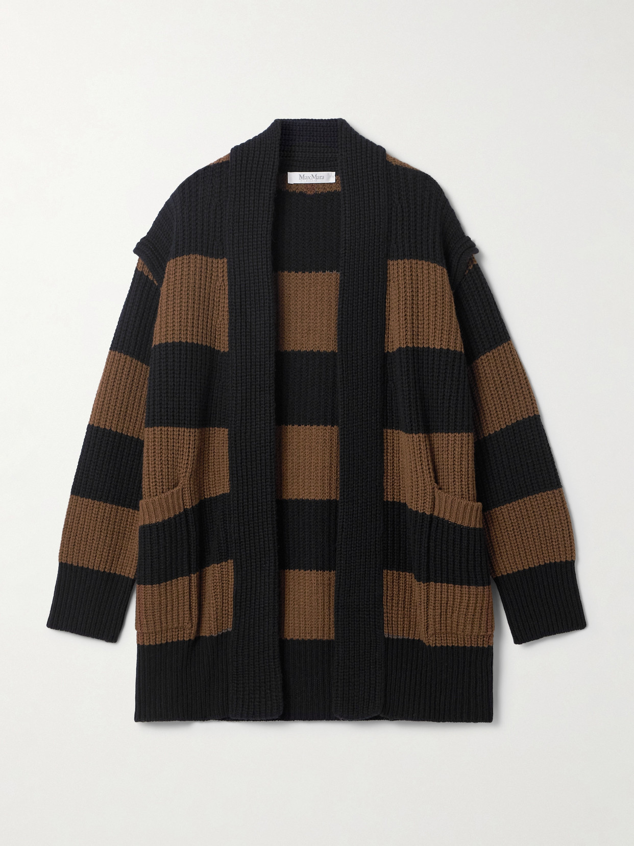 Max Mara - Oversized Striped Ribbed Wool And Cashmere-blend Cardigan - Brown
