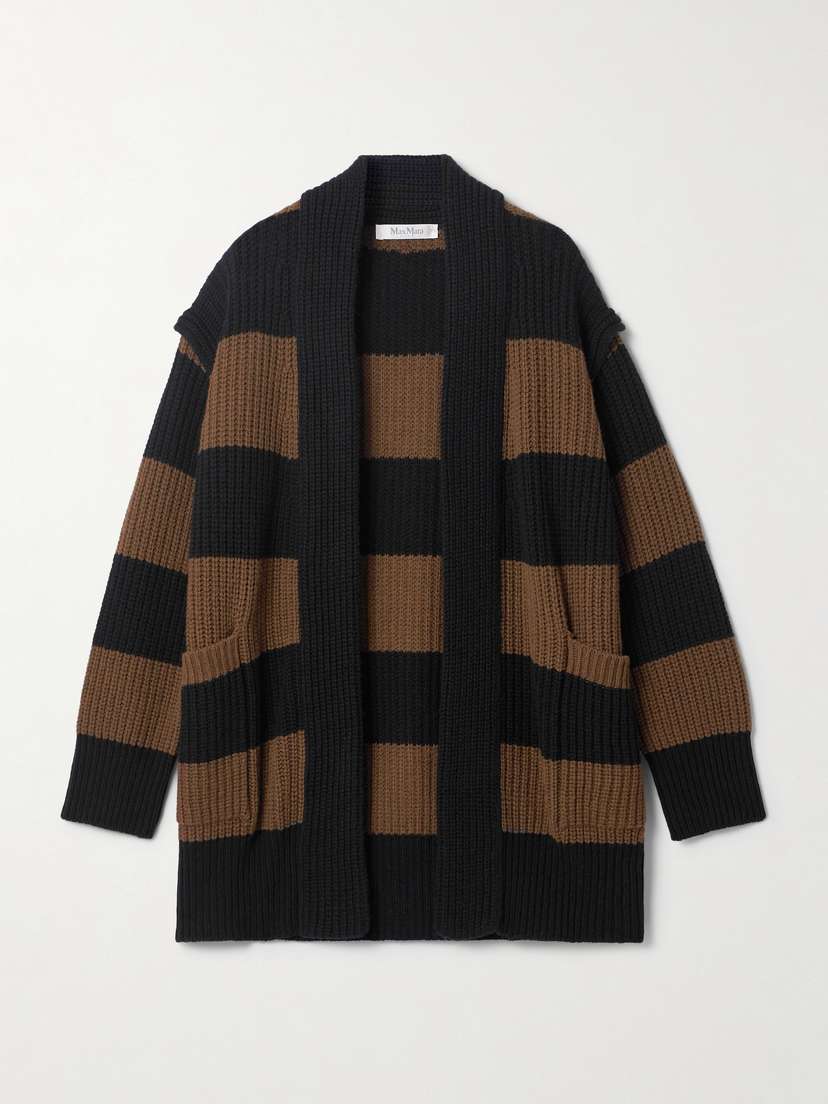Max Mara Oversized Striped Ribbed Wool And Cashmere-blend Cardigan