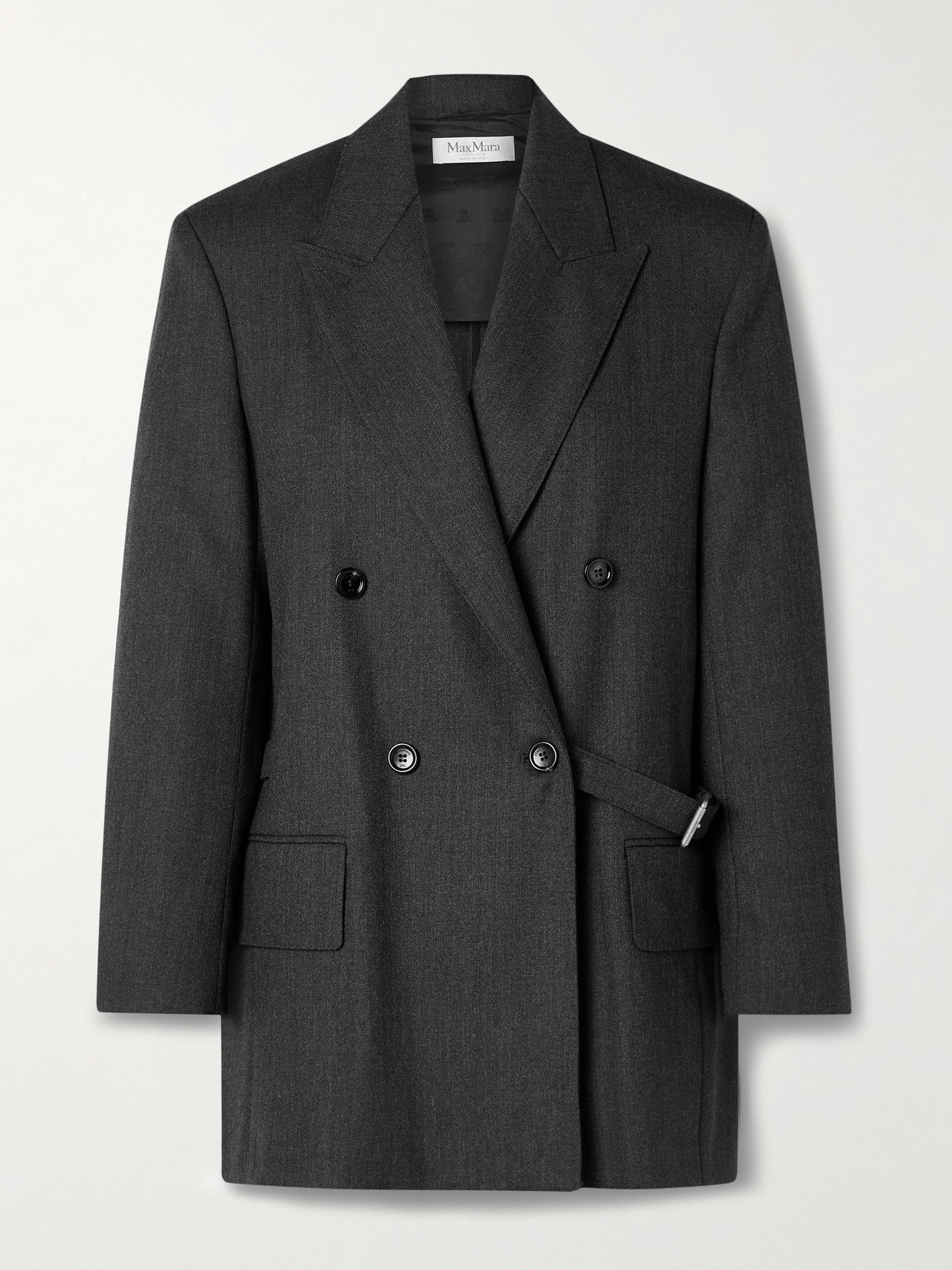 Max Mara - Oversized Double-breasted Buckle-embellished Wool-twill Blazer - Gray