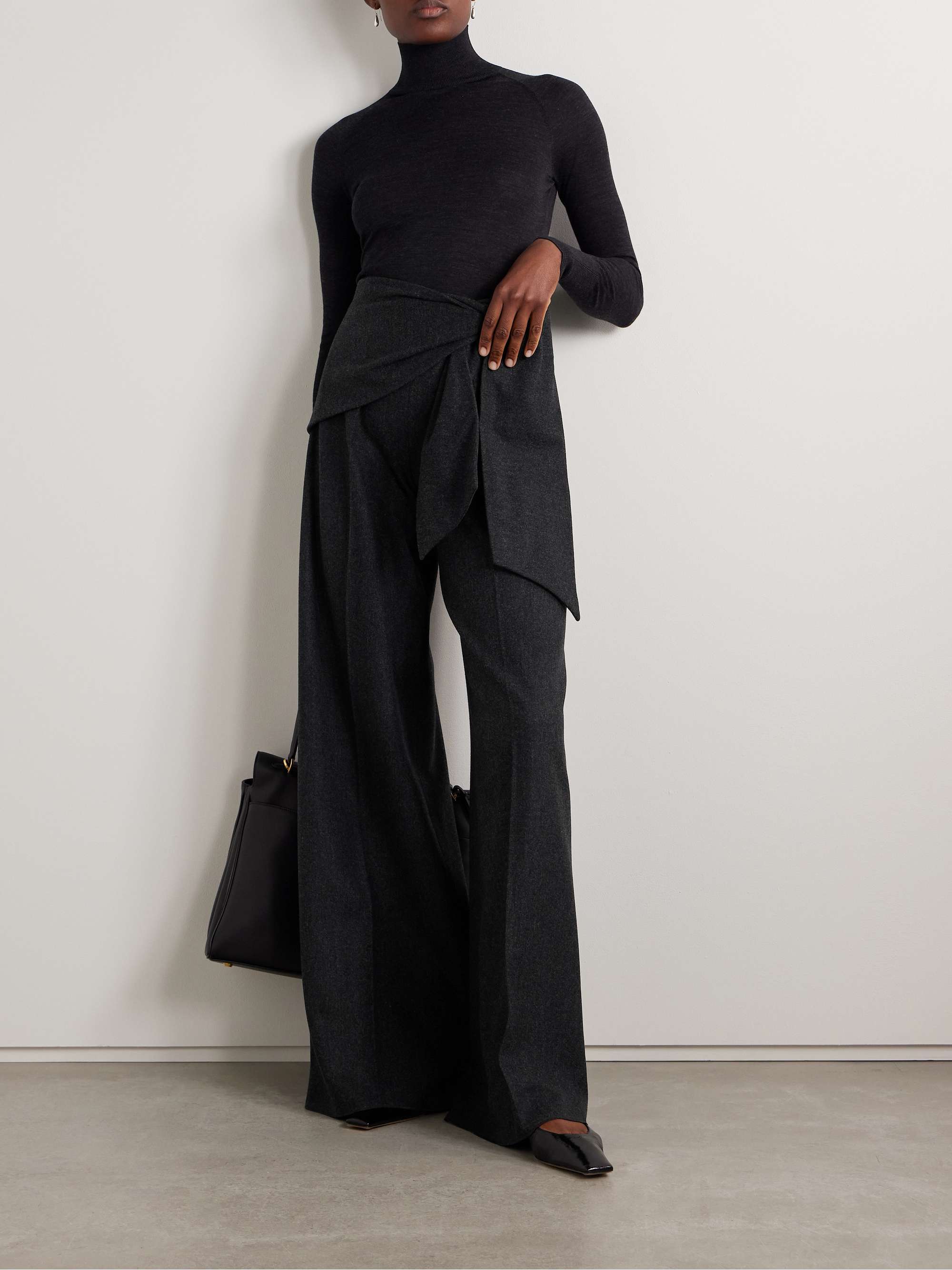 MAX MARA Arsenio tie-front wool-blend felt wide-leg pants MAX MARA Arsenio tie-front wool-blend felt wide-leg pants
