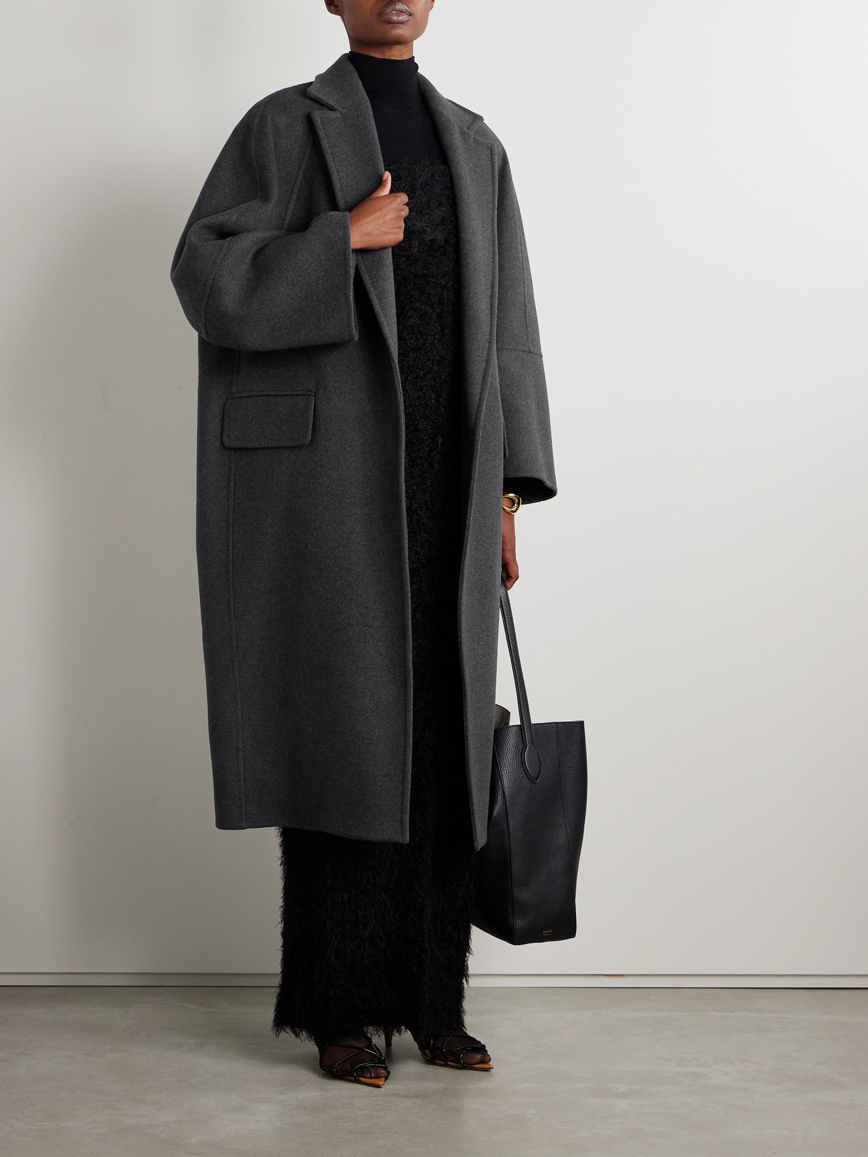Max Mara Dark Grey Oversize Habsburg Coat In Gray