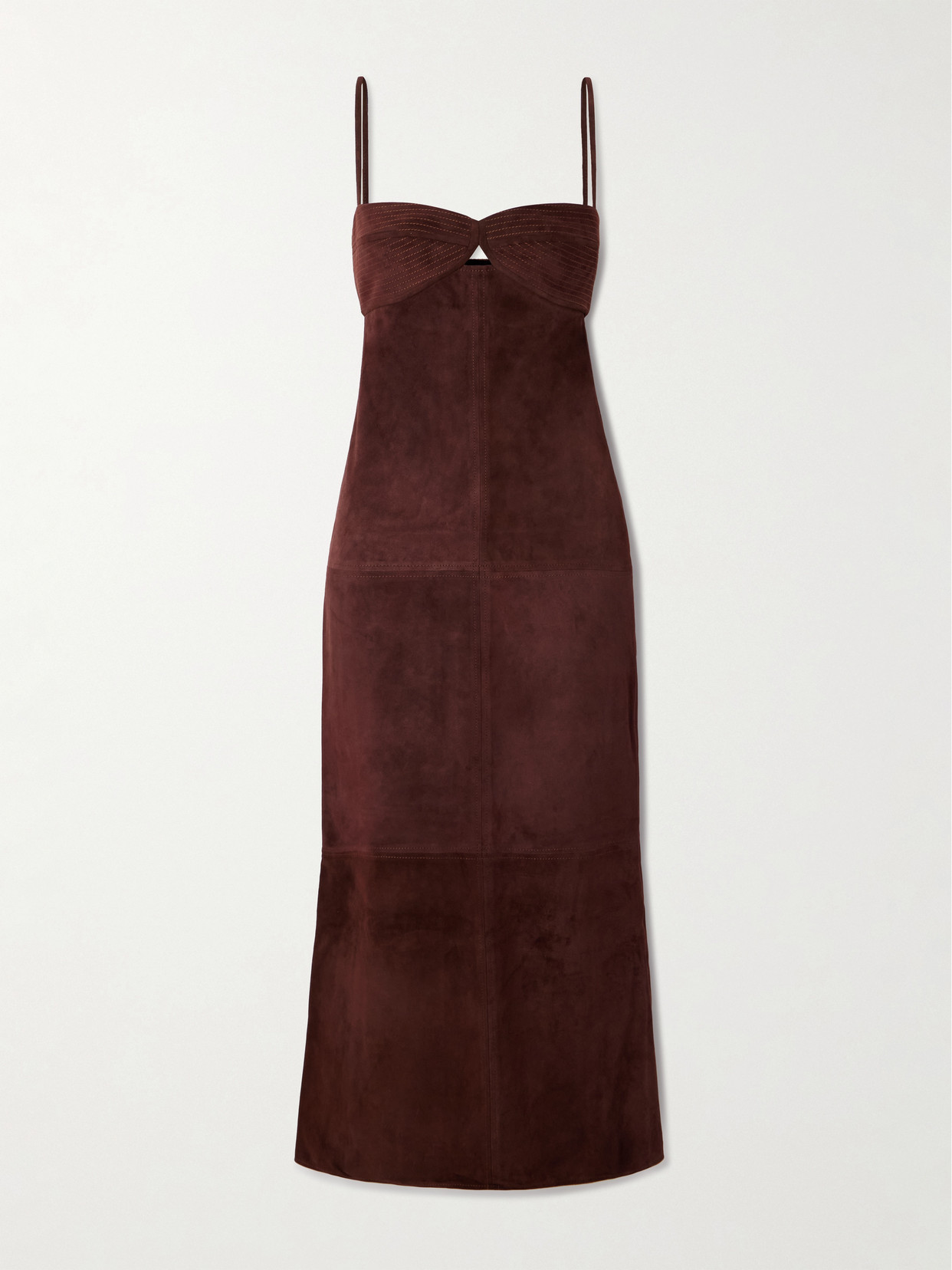 Shop Johanna Ortiz Palace Embroidered Suede Midi Dress In Brown