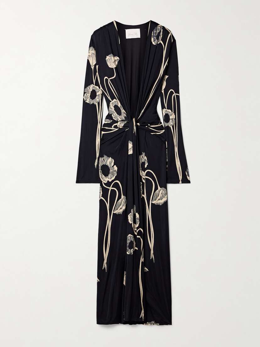 Johanna Ortiz Poppy Oasis Gathered Floral-print Stretch-jersey Midi Dress
