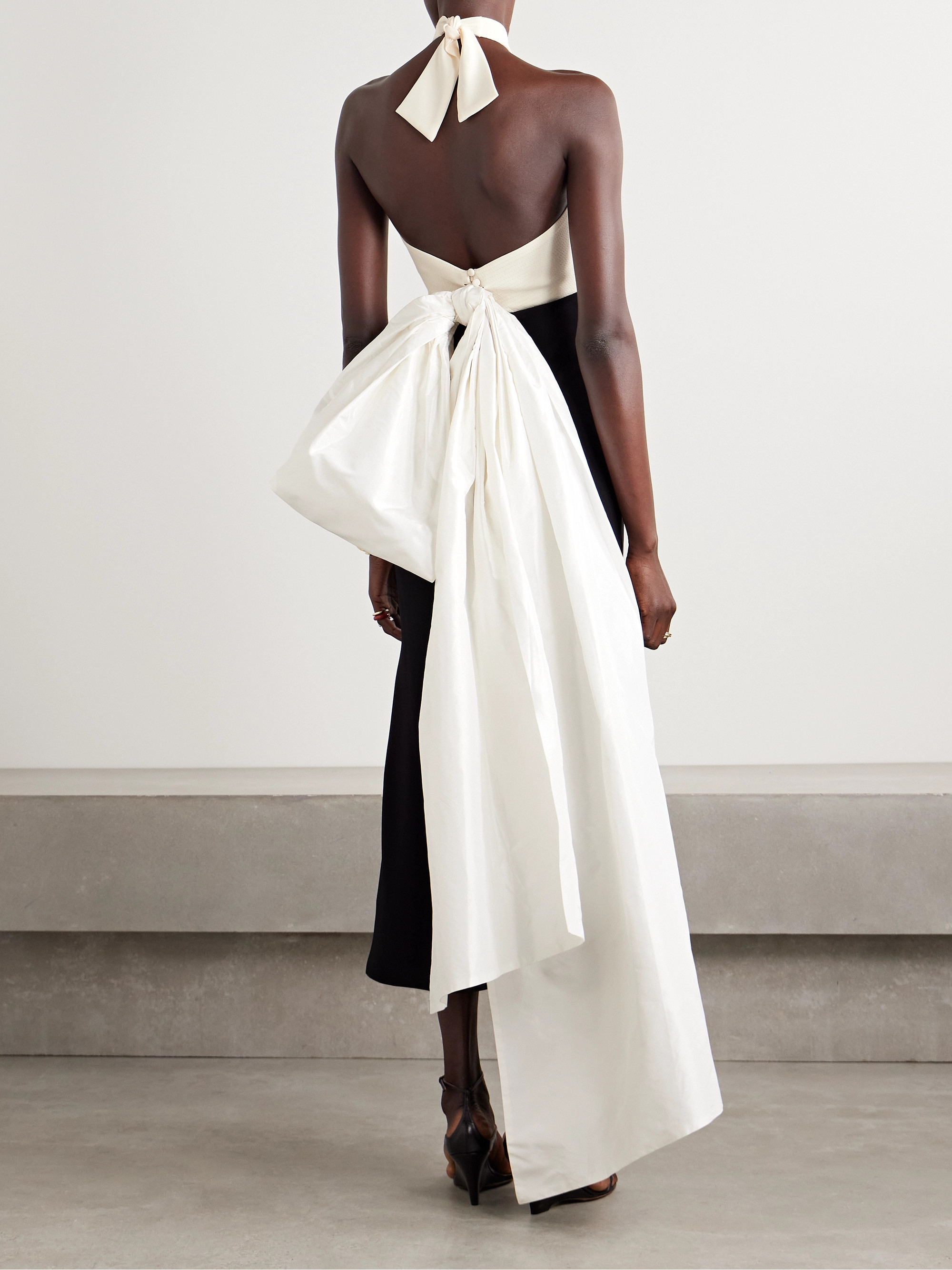 Johanna Ortiz Nomadic Tales bow-detailed taffeta-trimmed crepe halterneck midi dress thumbnail