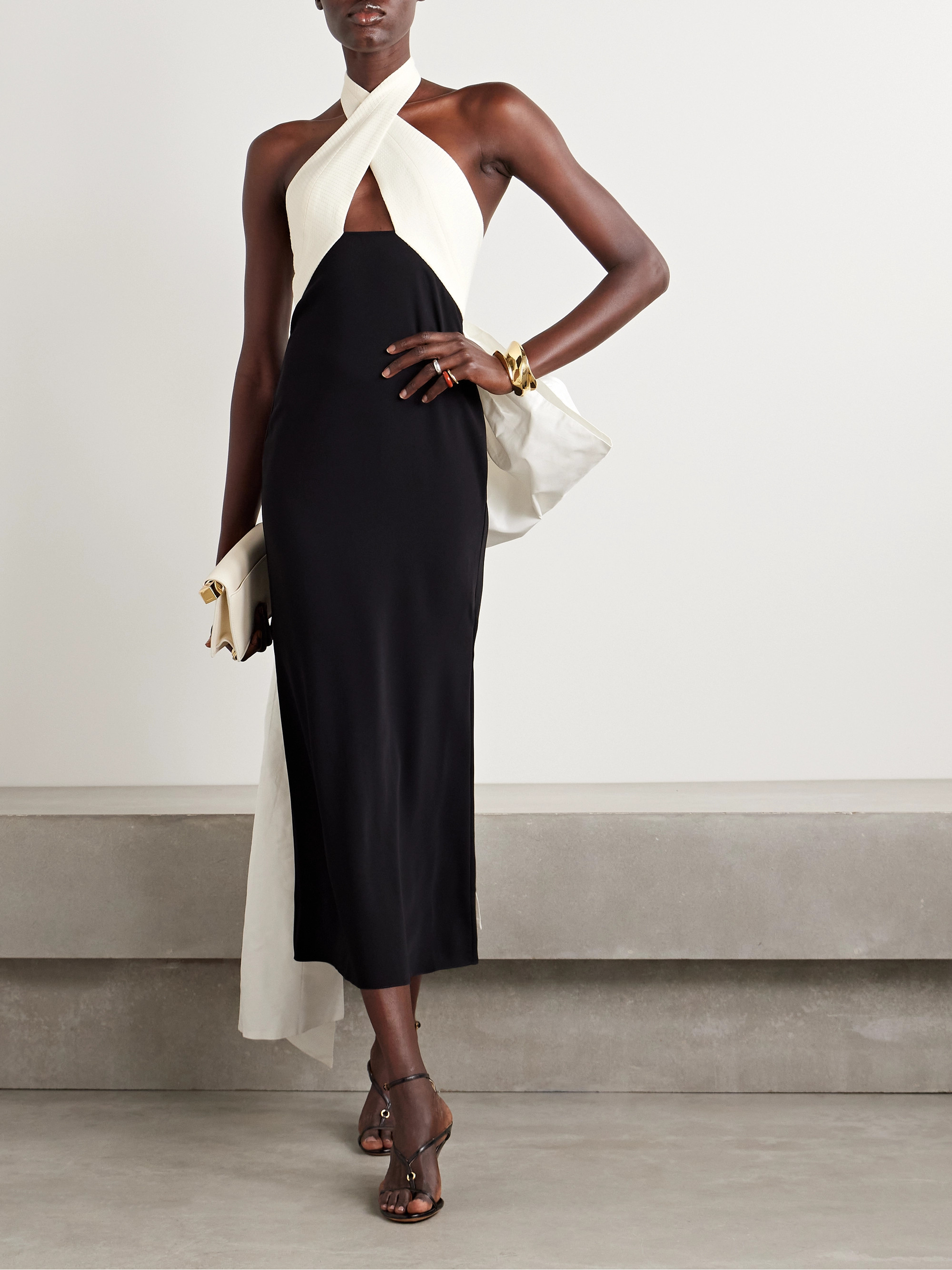 Johanna Ortiz Nomadic Tales bow-detailed taffeta-trimmed crepe halterneck midi dress