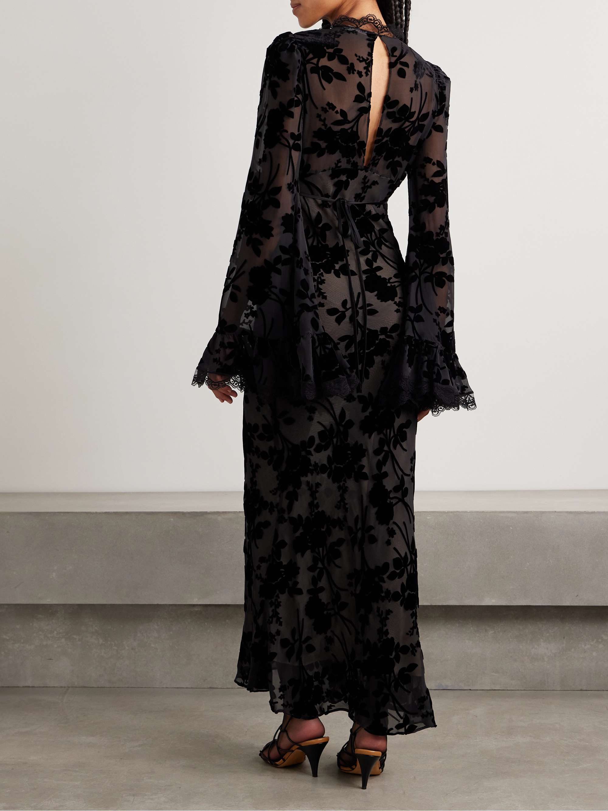 Rodartedresses RODARTE Cotton-blend lace-trimmed devoré-chiffon maxi dress | NET-A-PORTER