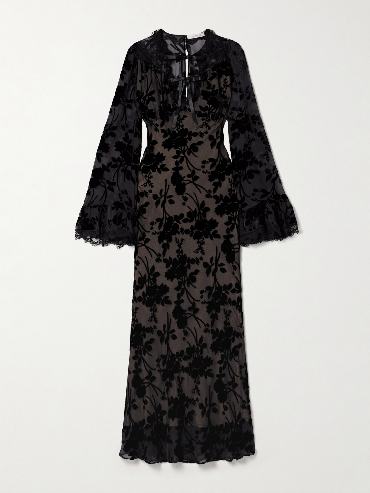 Rodarte Cotton-blend Lace-trimmed Devoré-chiffon Maxi Dress In Black