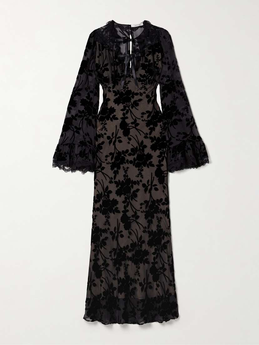 Rodarte Cotton-blend Lace-trimmed Devoré-chiffon Maxi Dress