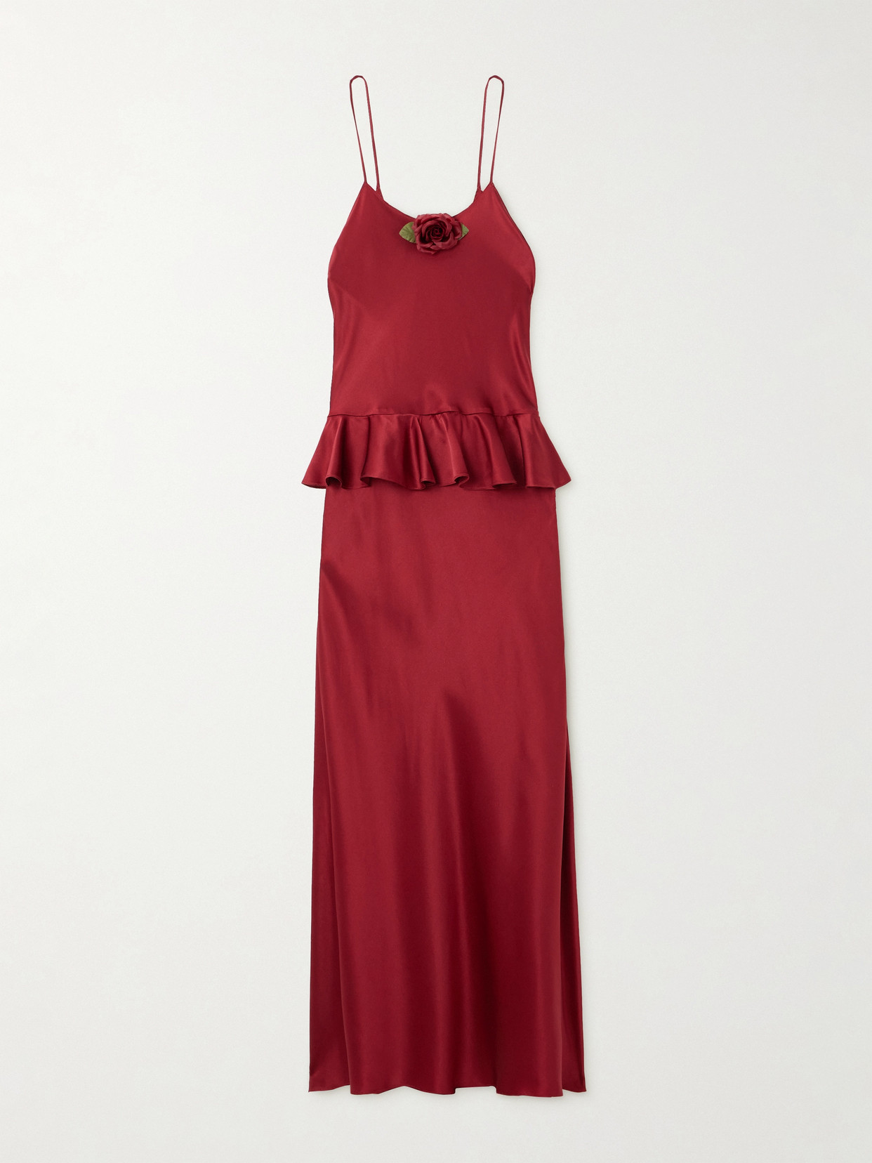 Rodarte Floral-detailed Silk-satin Slip Dress In Red