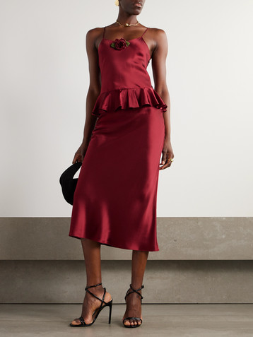 Rodarte Ruffled appliquéd silk-satin midi dress