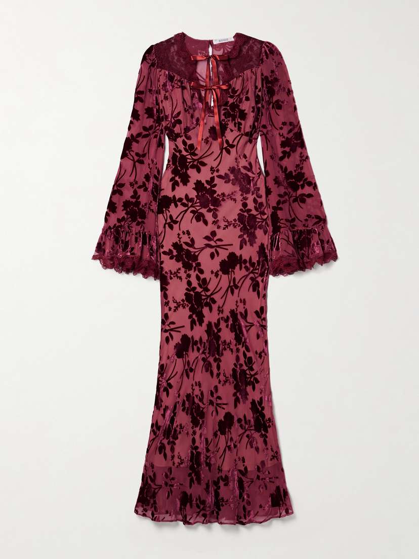 Rodarte Belted Cotton-blend Lace-trimmed Devoré-chiffon Maxi Dress