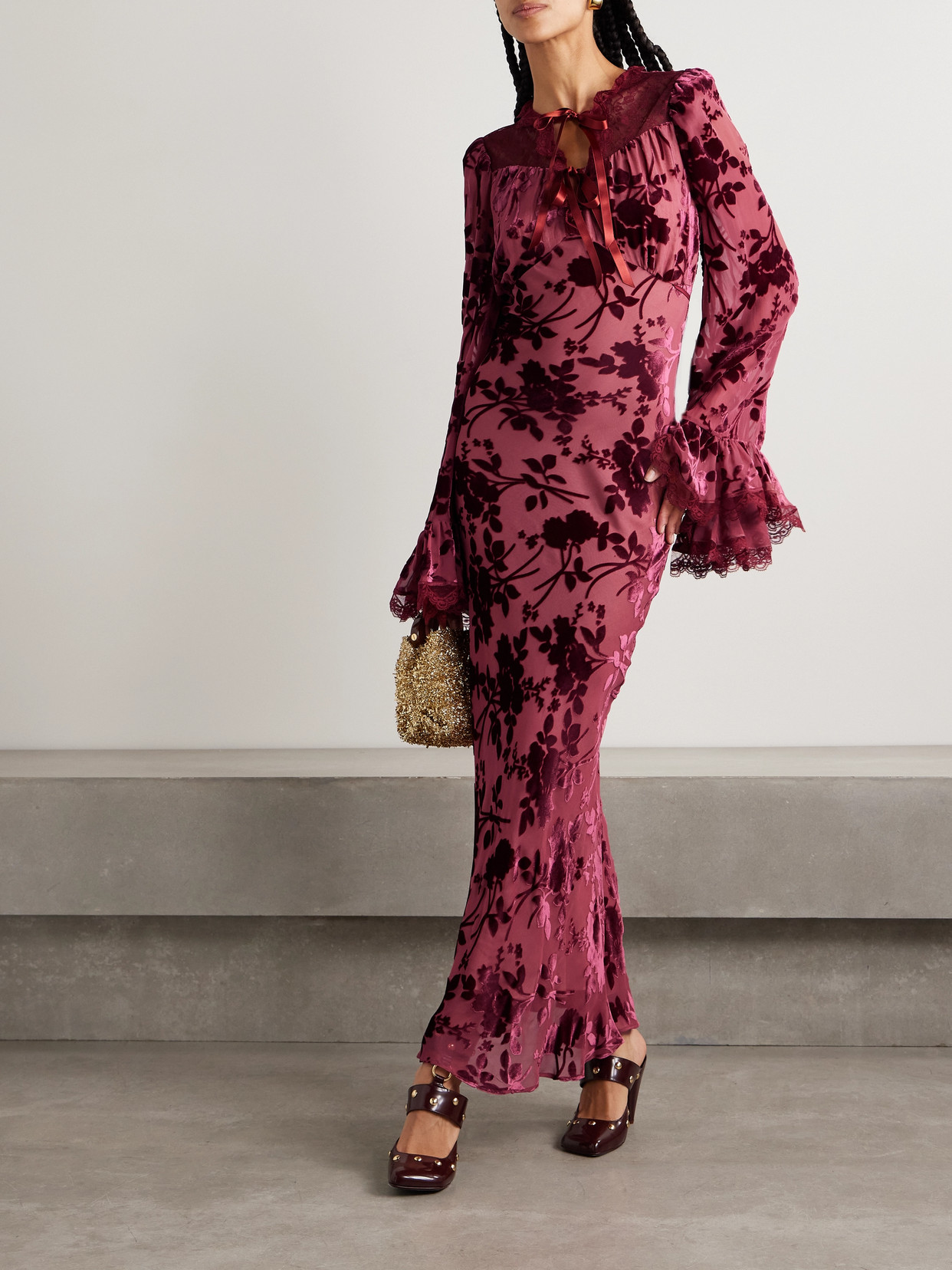 Rodarte Burnout Bias Dress Burgundy In Purple