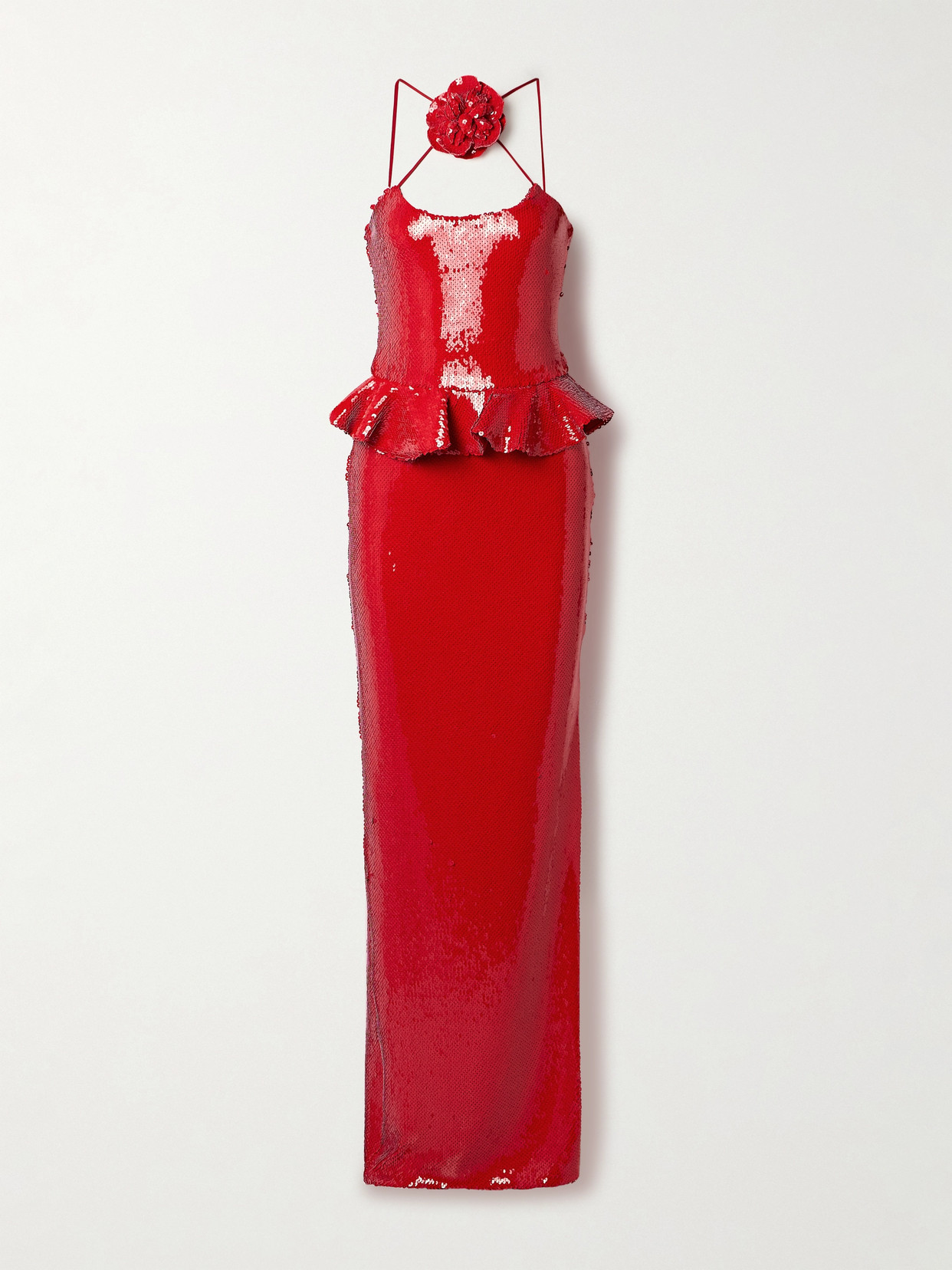 Rodarte - Sequined Tulle Peplum Gown - Red