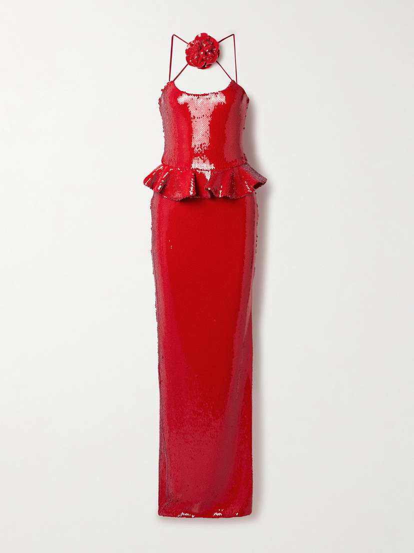 Rodarte Sequined Tulle Peplum Gown