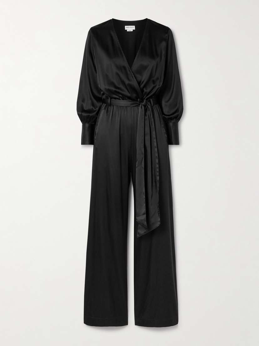 Rivet Utility The Partier Belted Silk-blend Satin Jumpsuit
