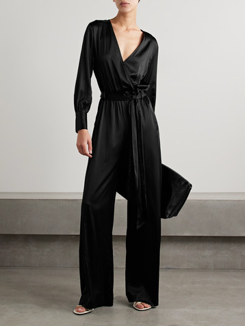 RIVET UTILITY The Partier belted silk-blend satin jumpsuit