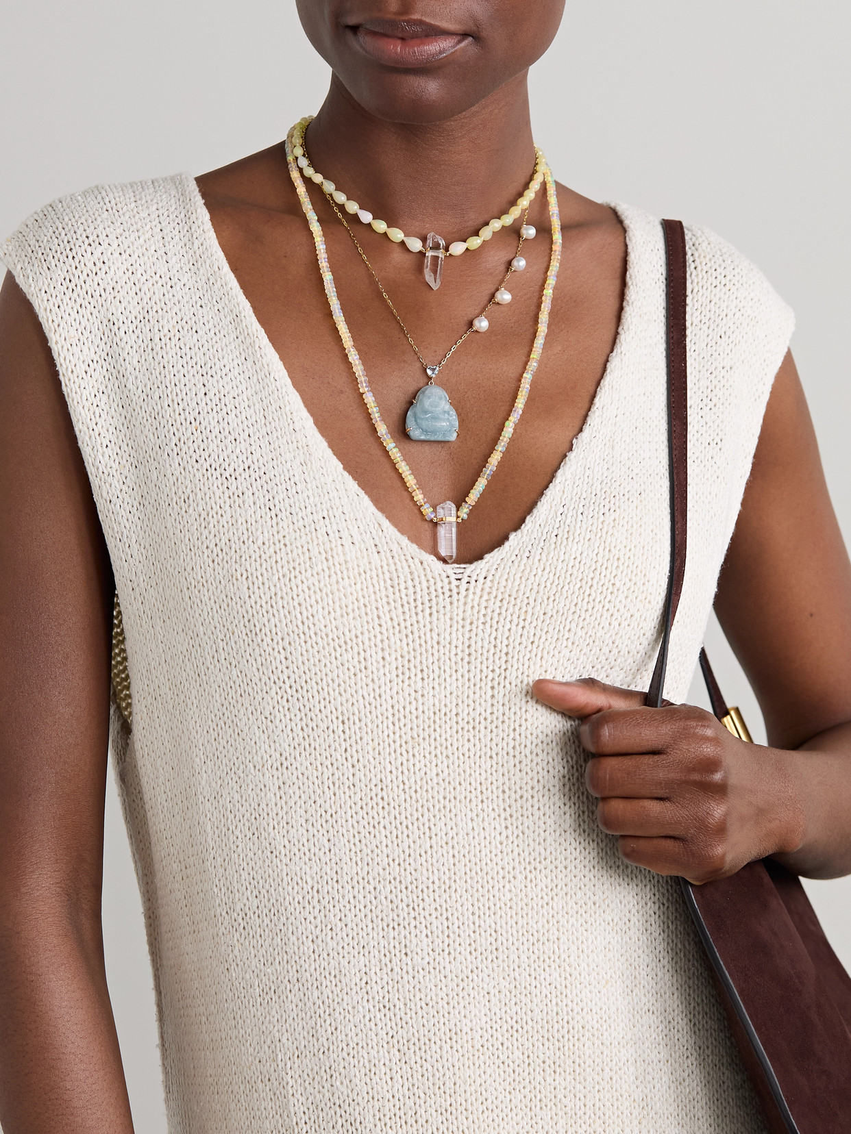 JIA JIA 14-KARAT GOLD, OPAL AND QUARTZ NECKLACE