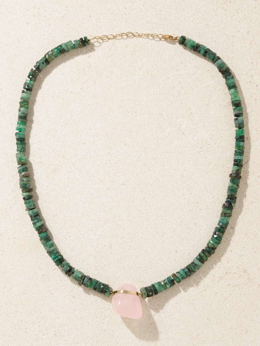 JIA JIA 14-karat Gold, Emerald And Rose Quartz Necklace