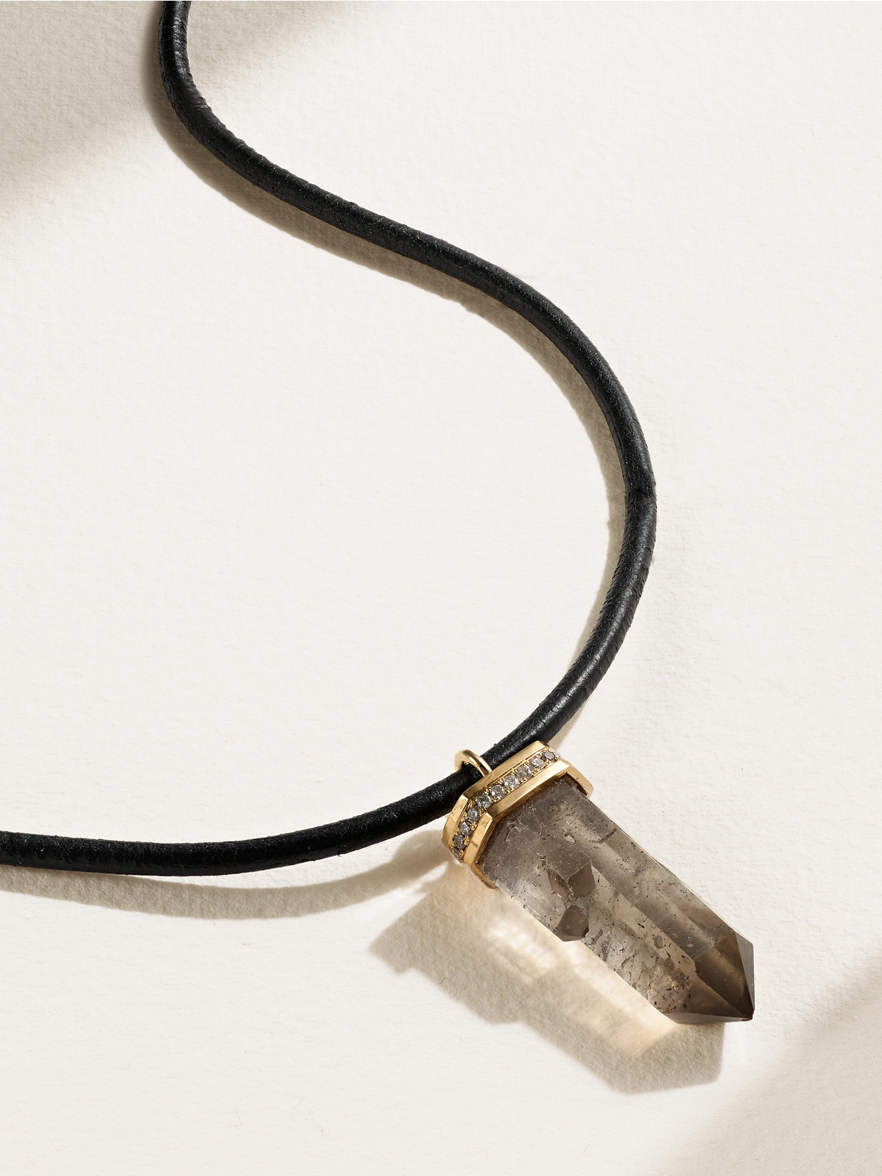 Jia Jia 14-karat Gold, Leather, Quartz And Diamond Necklace