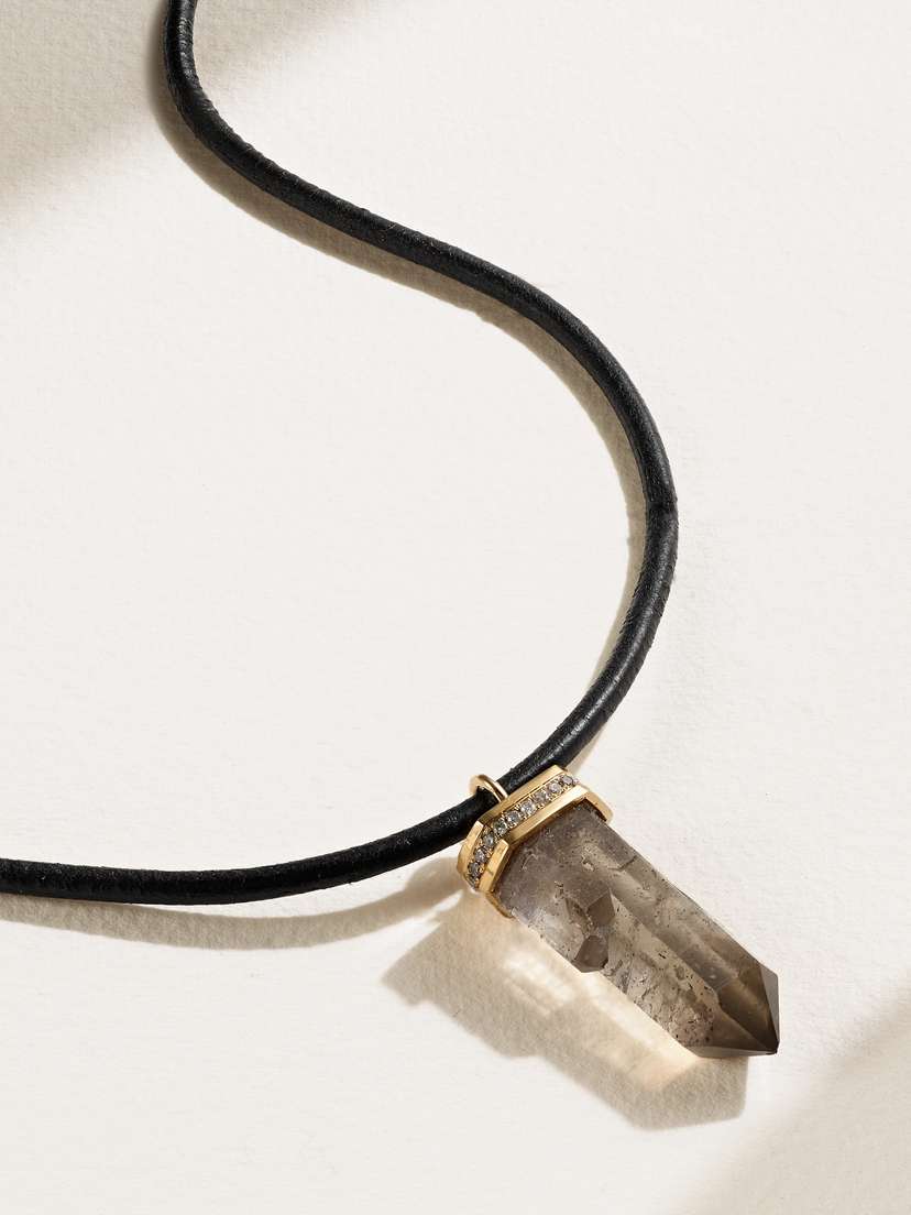 JIA JIA 14-karat Gold, Leather, Quartz And Diamond Necklace