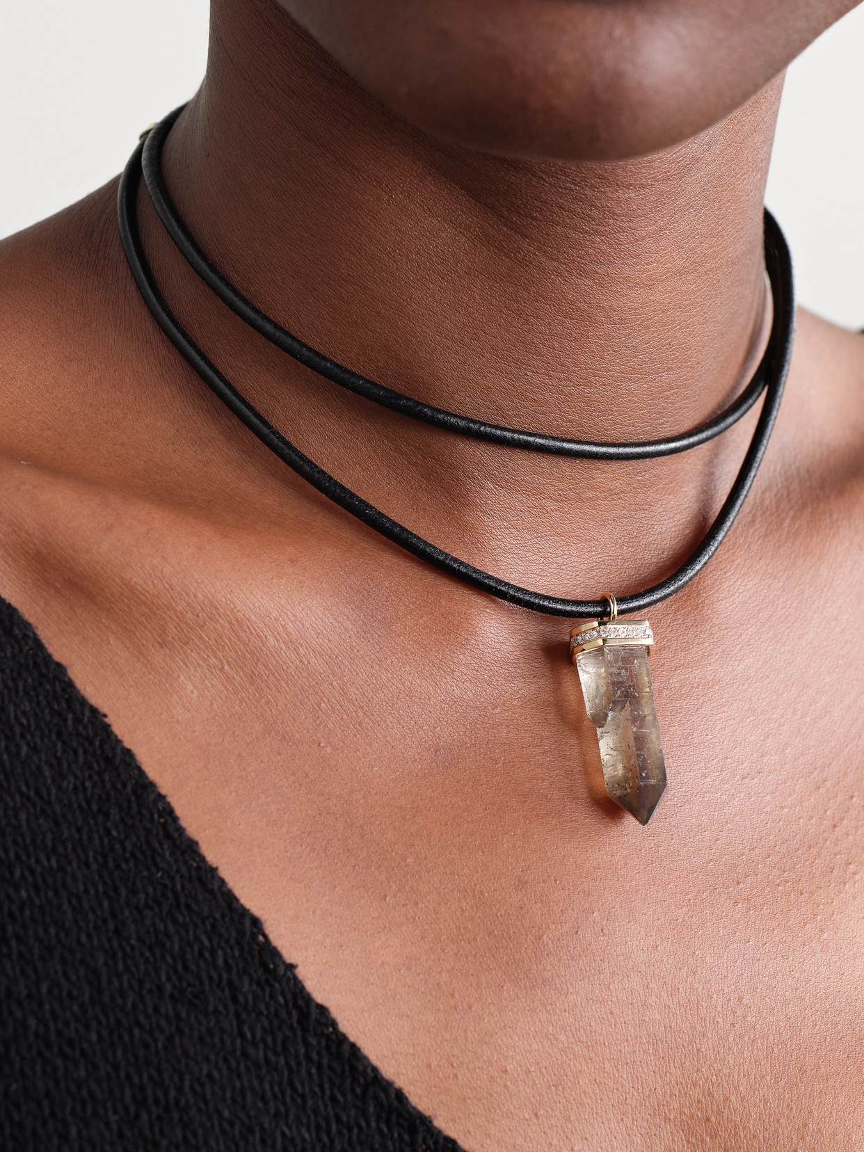 Jia Jia 14-karat Gold, Leather, Quartz And Diamond Necklace In Gold