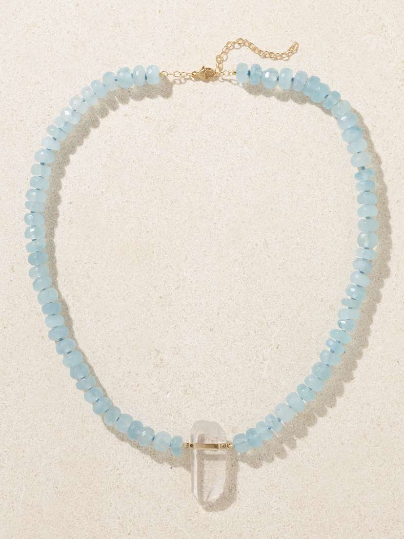 JIA JIA 14-karat Gold, Aquamarine And Crystal Quartz Necklace