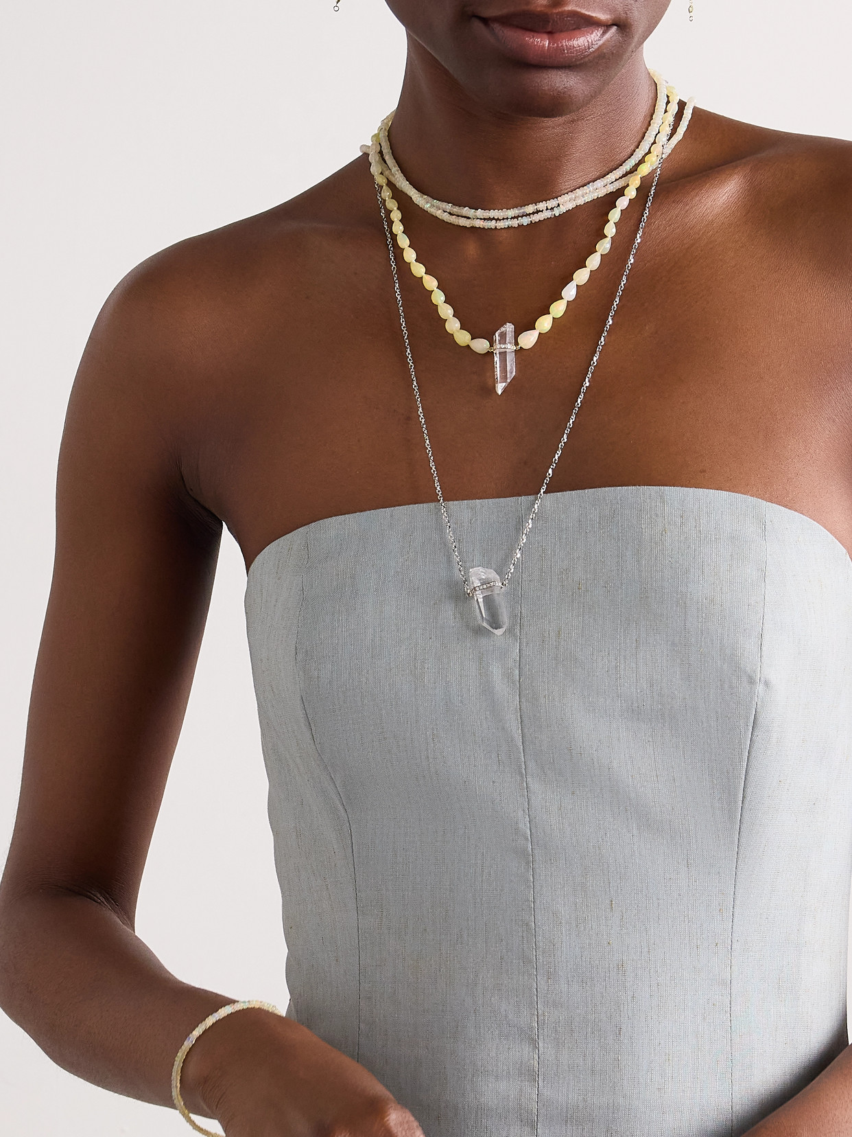 Shop Jia Jia 14-karat White Gold, Crystal Quartz And Diamond Necklace